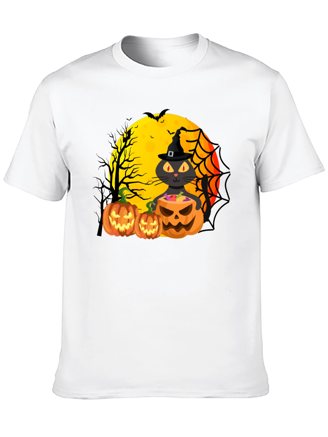 Black Halloween Cat & Pumpkins Black T-Shirt view 10