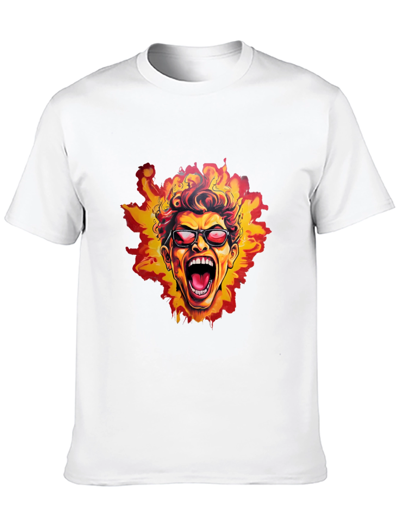 Black Fiery Screaming Face Graphic Black T-Shirt view 10