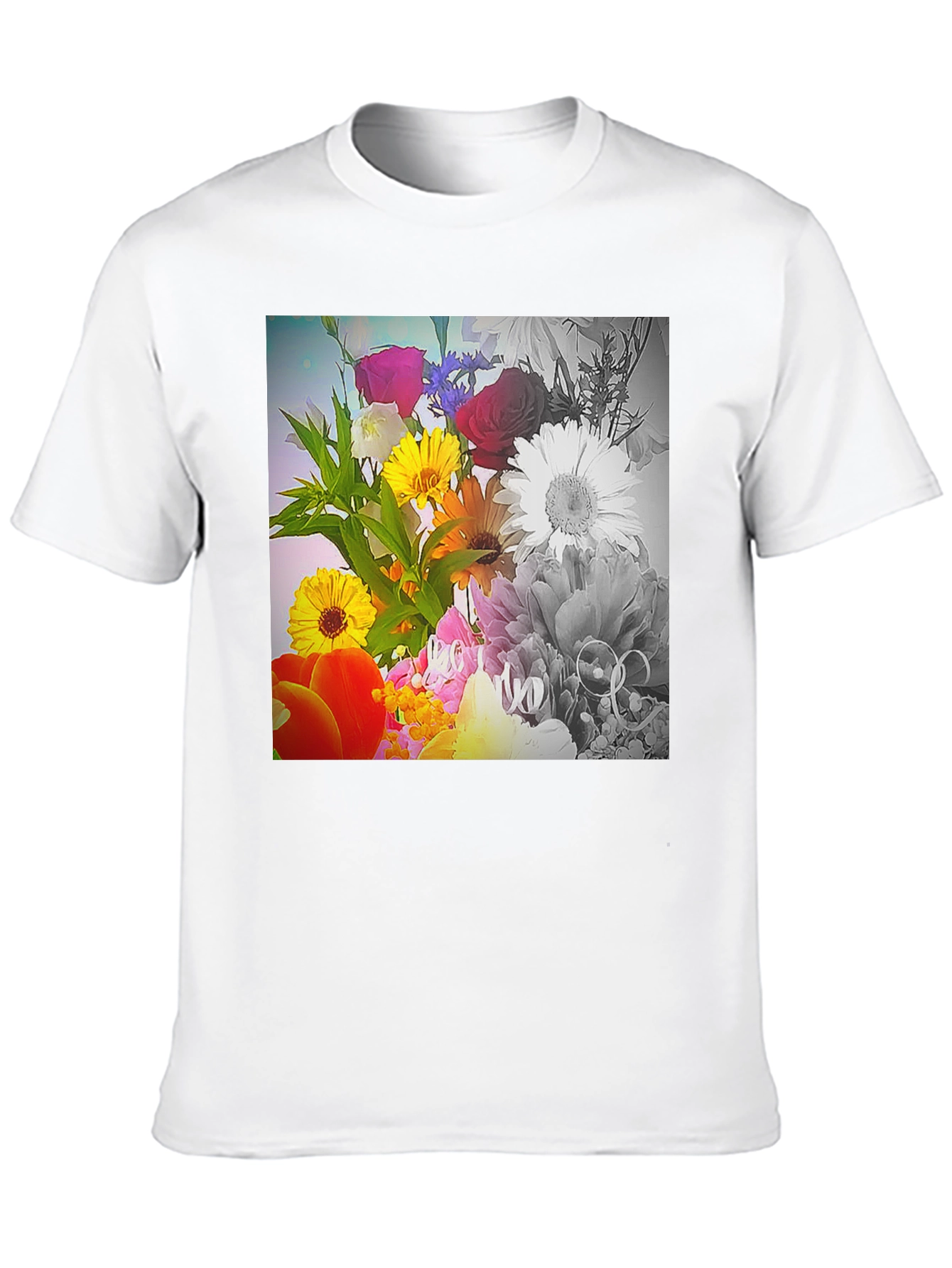 Black Floral Bouquet Graphic T-Shirt - Vivid Print Tee view 10