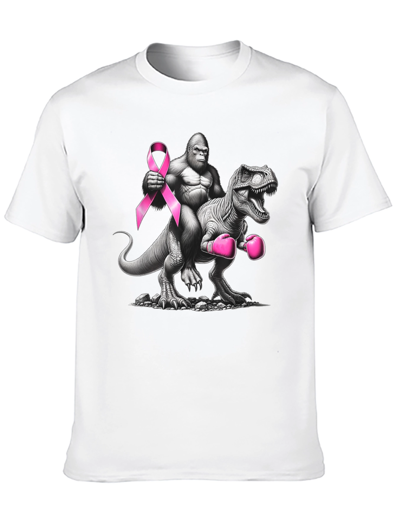 Black Gorilla Riding Dino Breast Cancer Awareness T-Shirt view 10