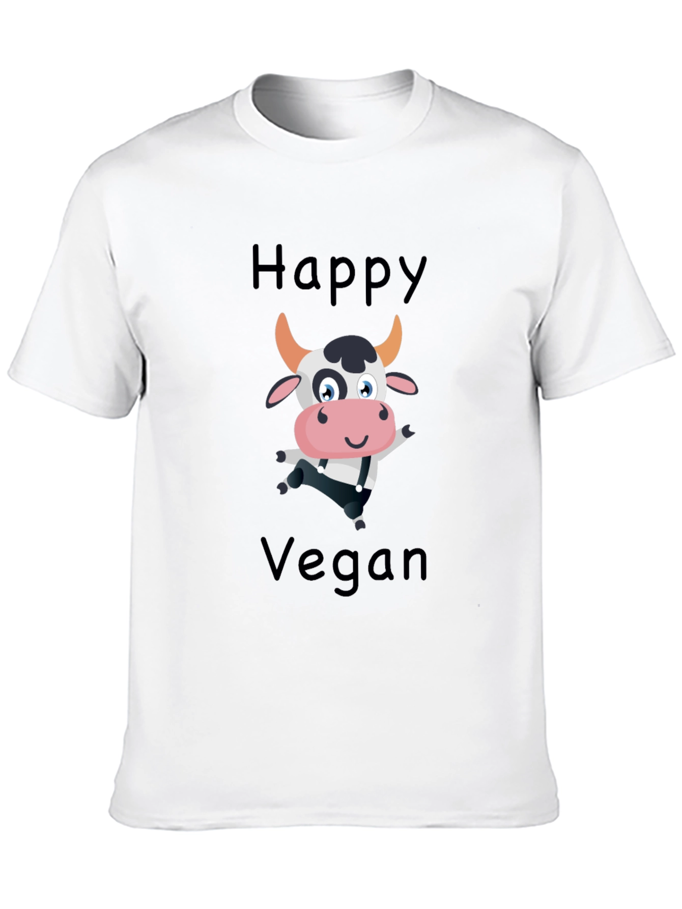 Black Happy Vegan Cartoon Cow Black T-Shirt view 10