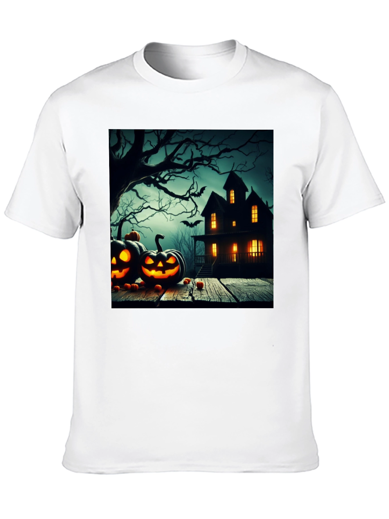 Black Halloween Haunted House T-Shirt view 10