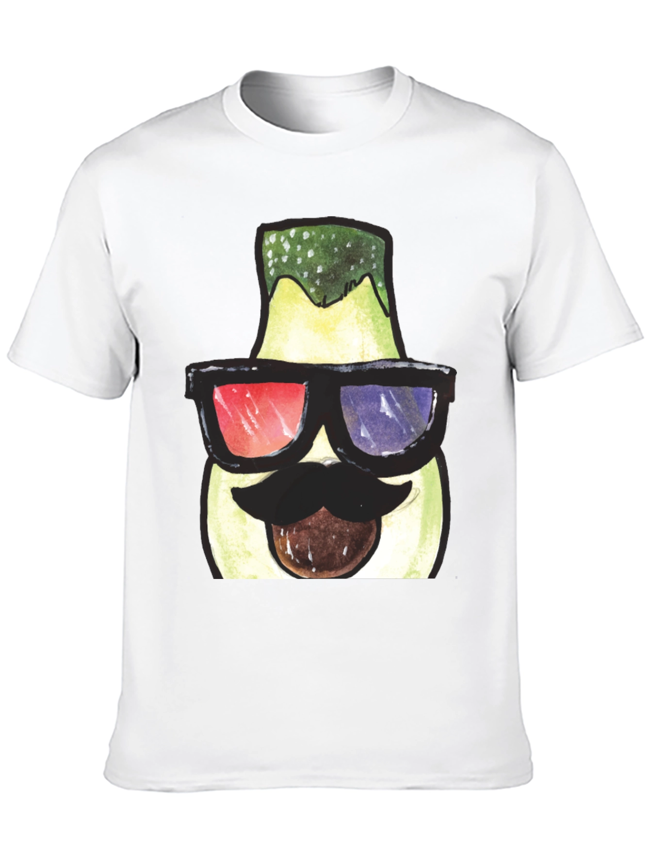 Black Funny Avocado 3D Glasses Graphic T-Shirt view 10