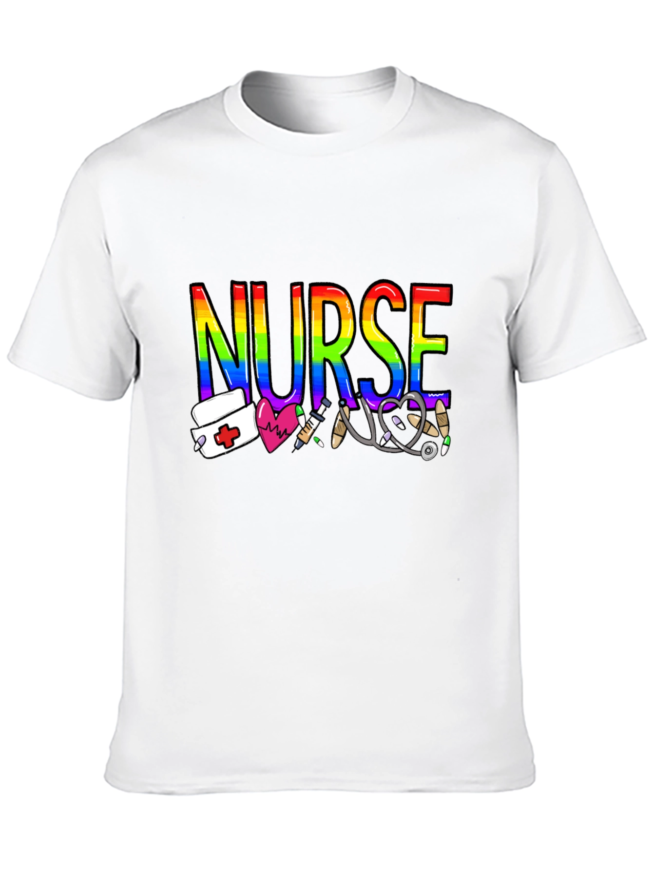 Black Rainbow Nurse Graphic T-Shirt - Medical Pride Tee view 10