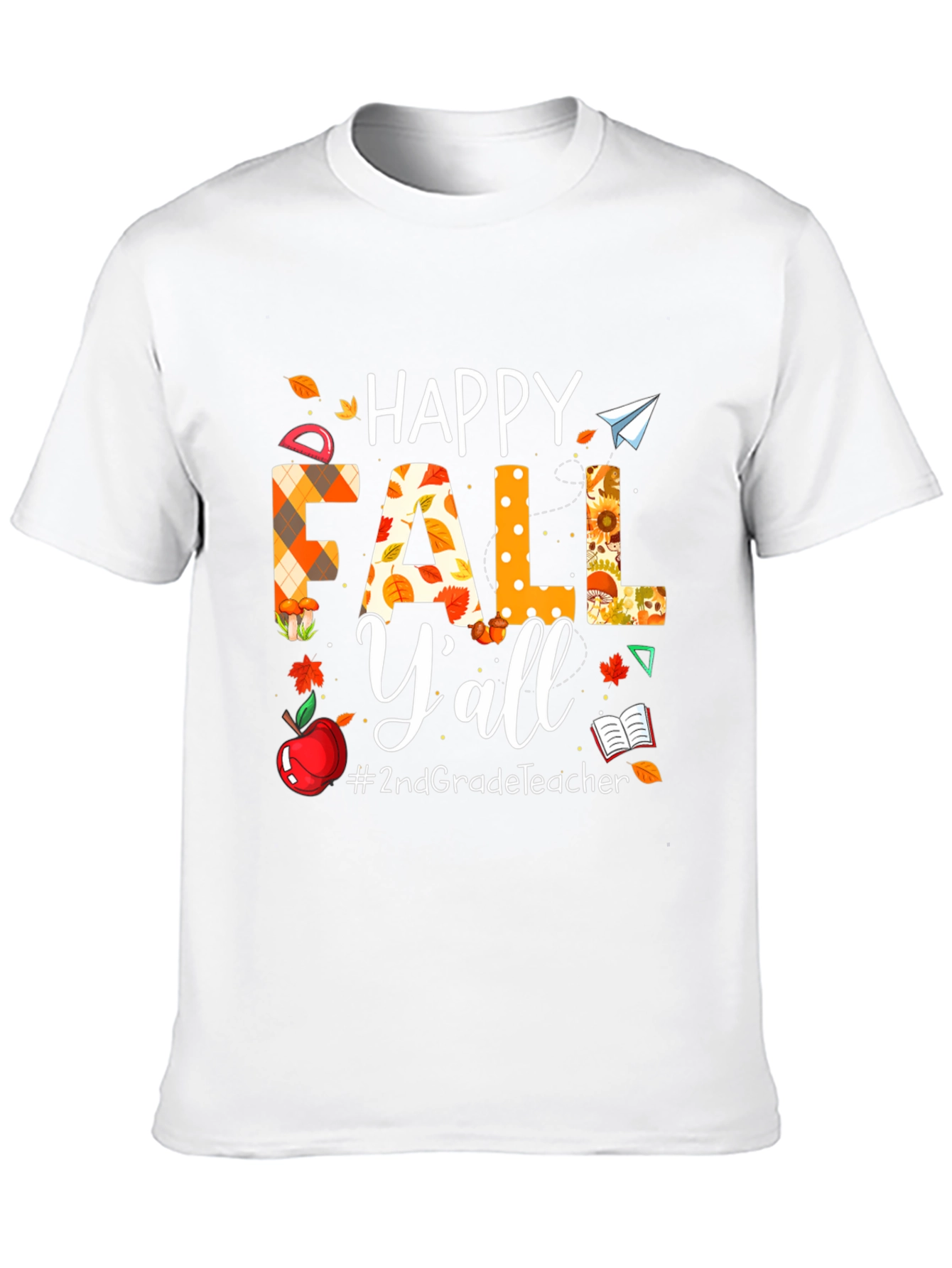 Black Happy Fall Y'all Teacher T-Shirt view 10