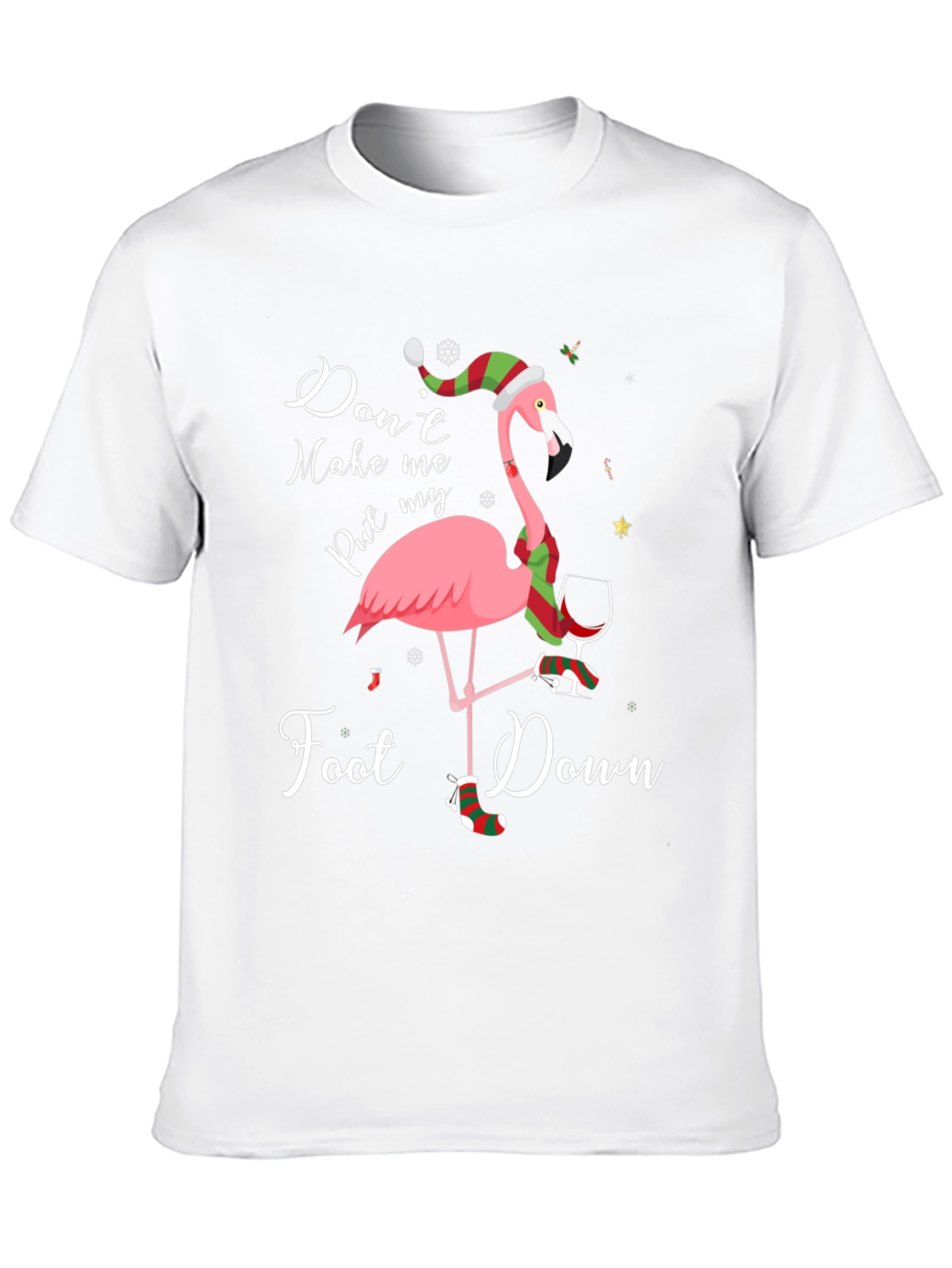 Black Funny Flamingo Christmas T-Shirt: Don't Make Me Put My Foot Down view 10