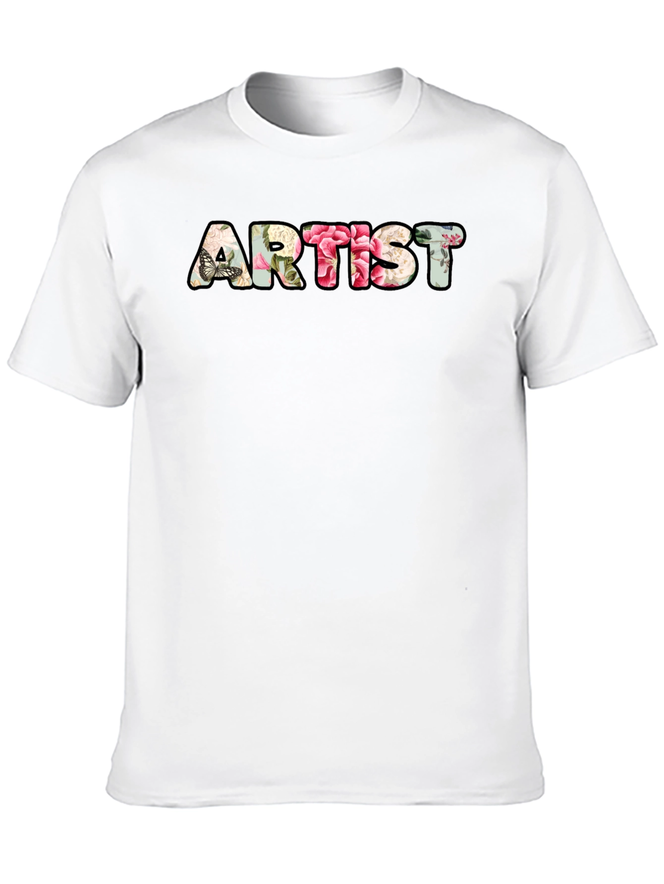 Black Floral Artist T-Shirt - Black Crew Neck Tee view 10