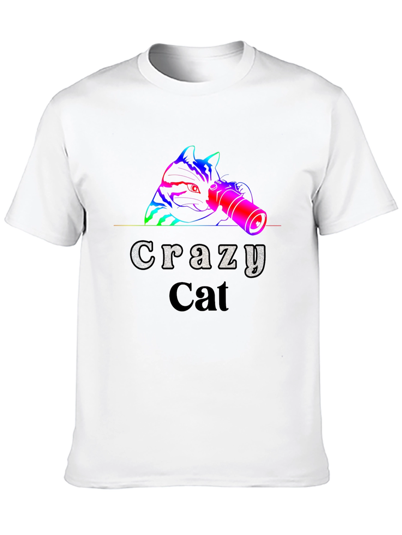 Black Crazy Cat T-Shirt - Novelty Graphic Tee view 10