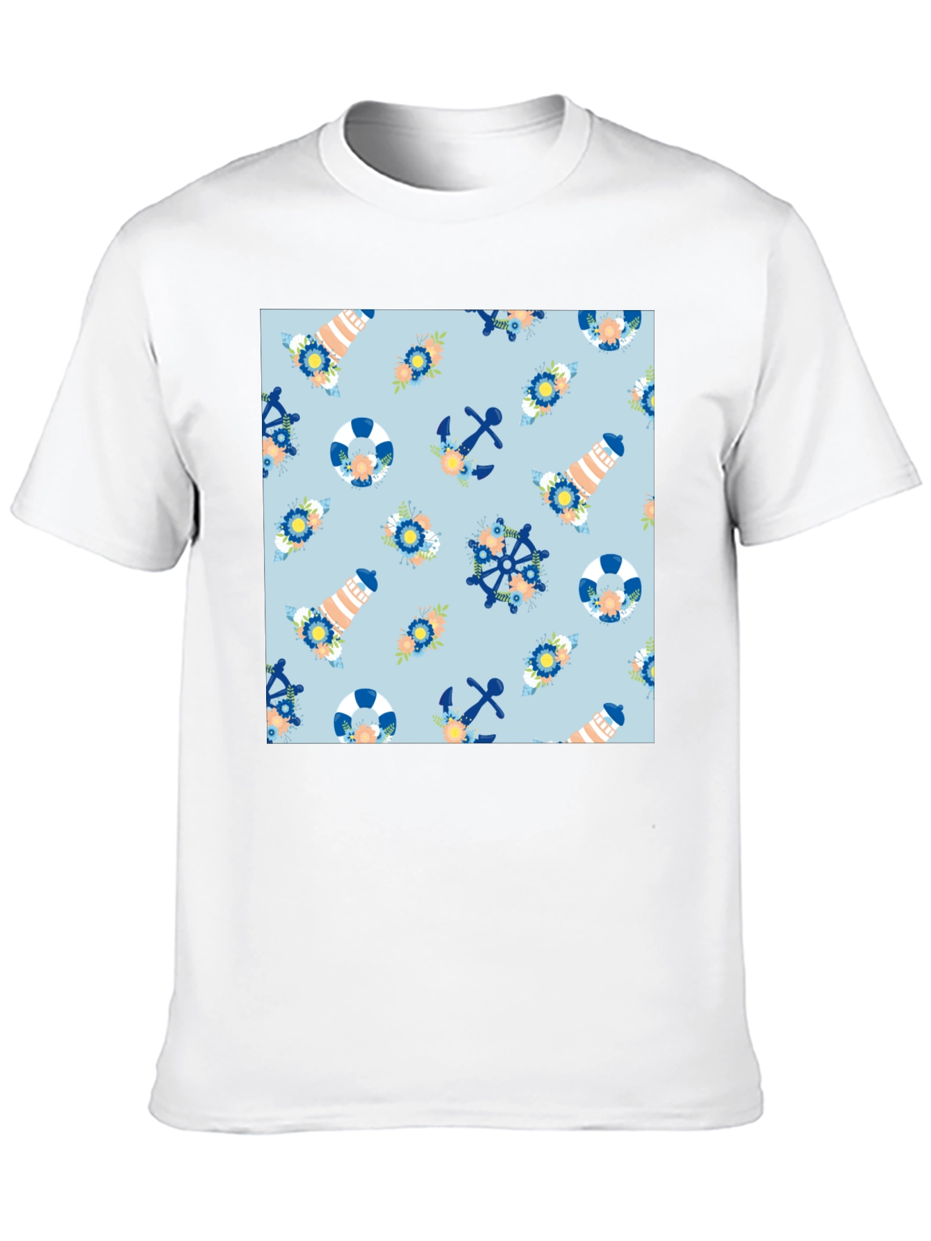 Black Nautical Pattern Black T-Shirt view 10