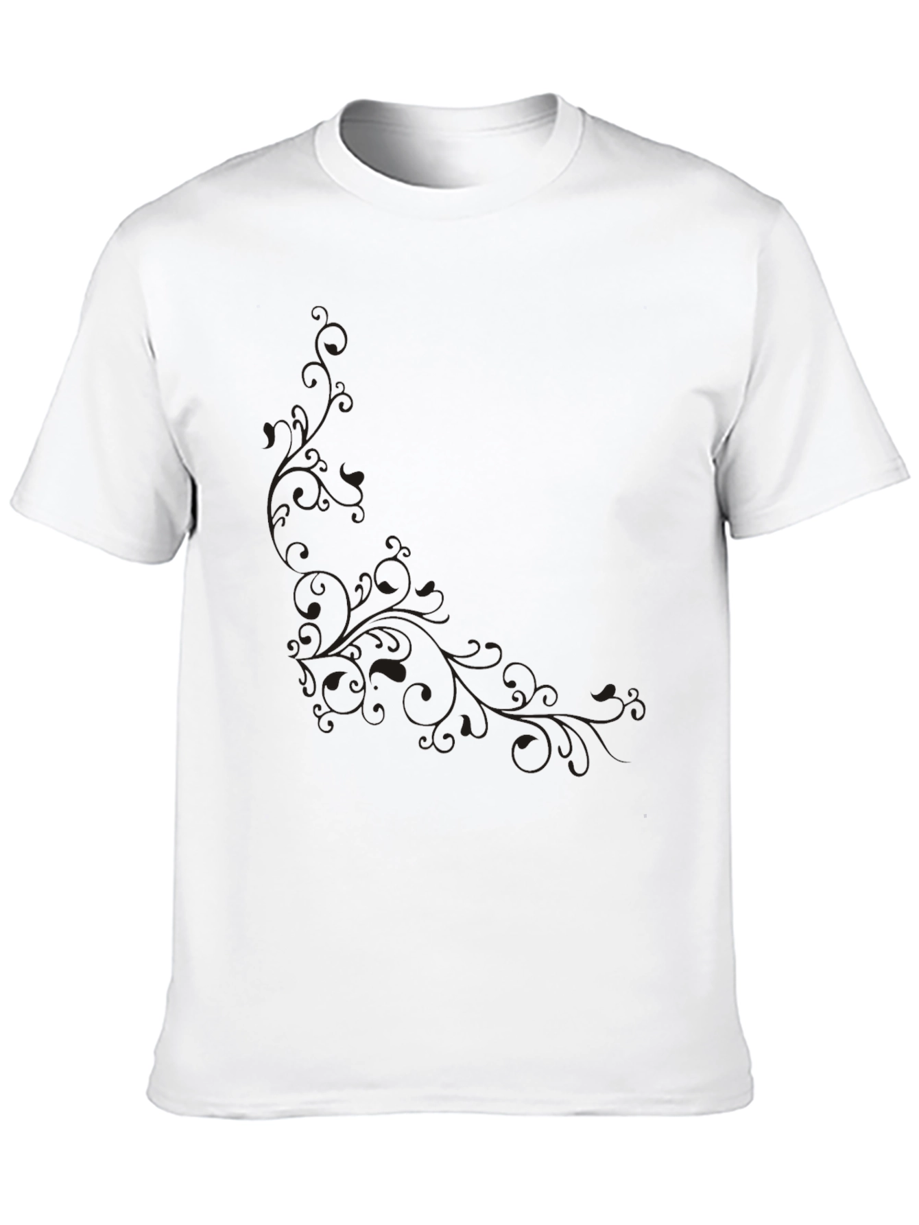 Black Men's Black T-Shirt with Subtle Floral Design view 10