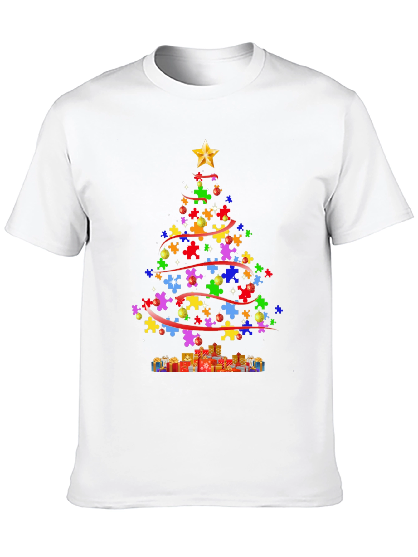 Black Puzzle Piece Christmas Tree T-Shirt view 10