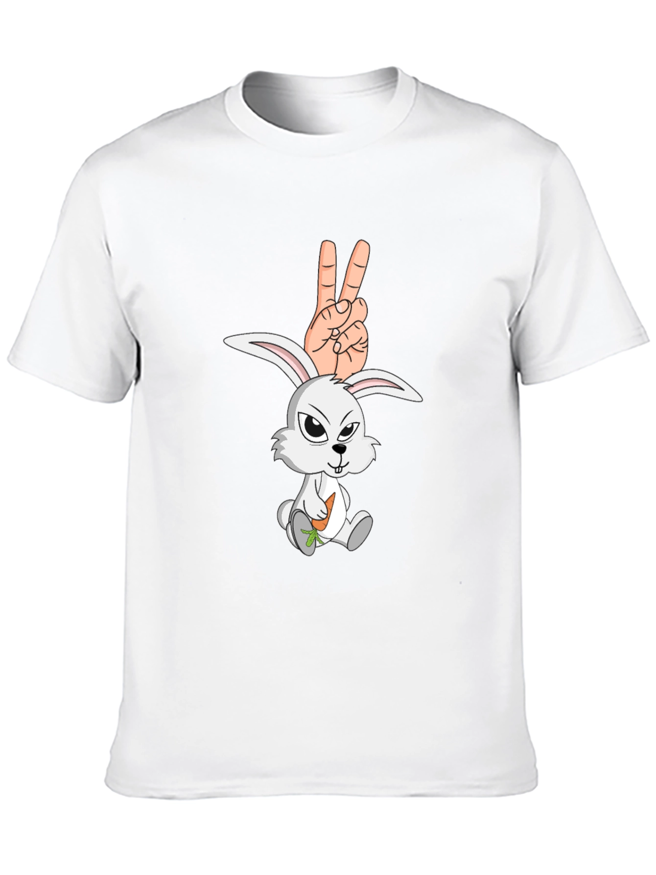 Black Cool Rabbit Peace Sign Graphic Black T-Shirt view 10
