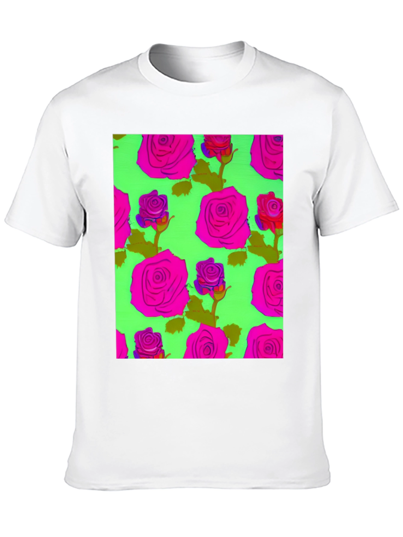 Black Vibrant Floral Rose Pattern Tee - Trendy Graphic T-Shirt view 10