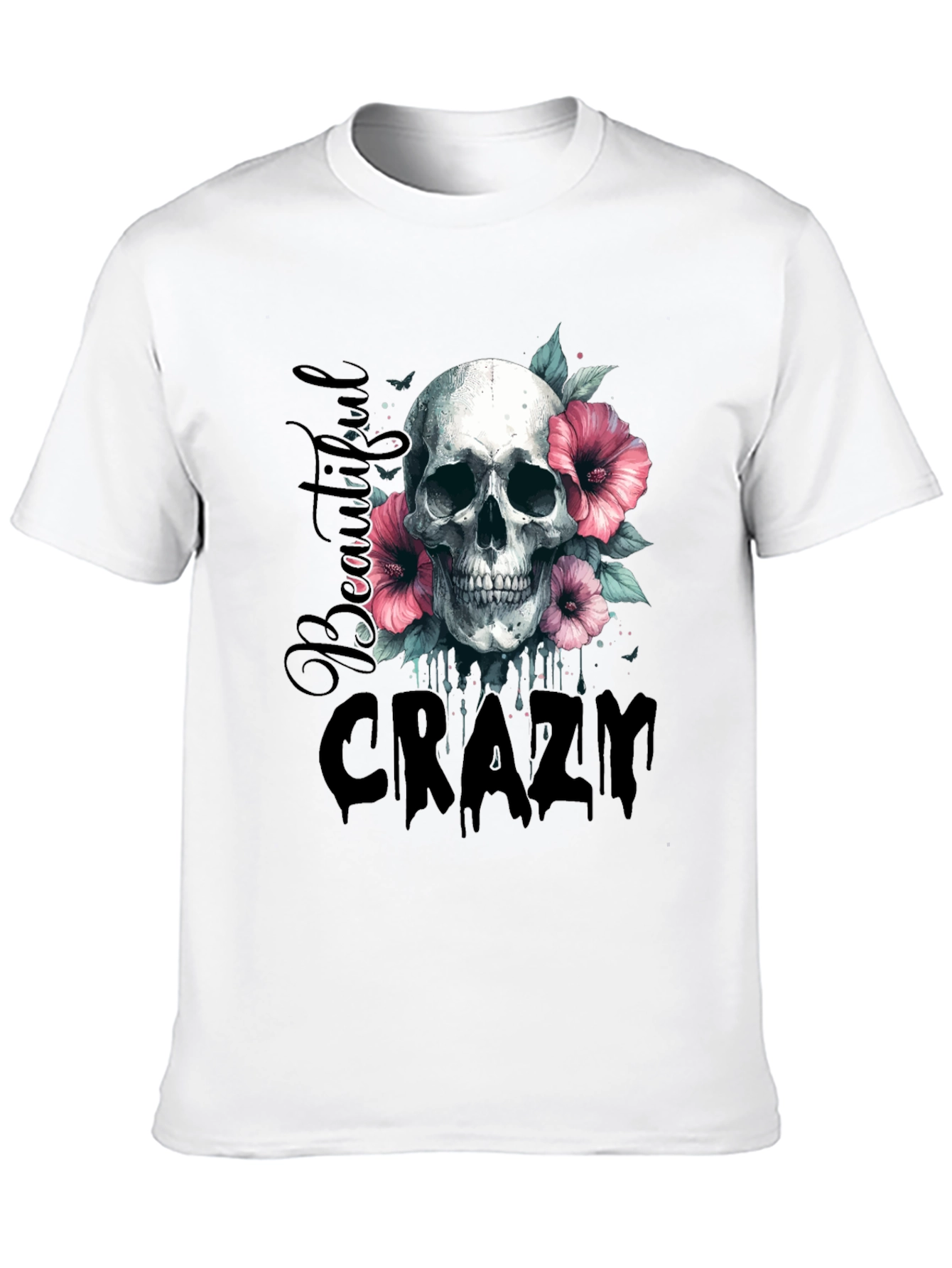 Black Skull & Flowers Graphic Tee - Beautiful Crazy Design view 10