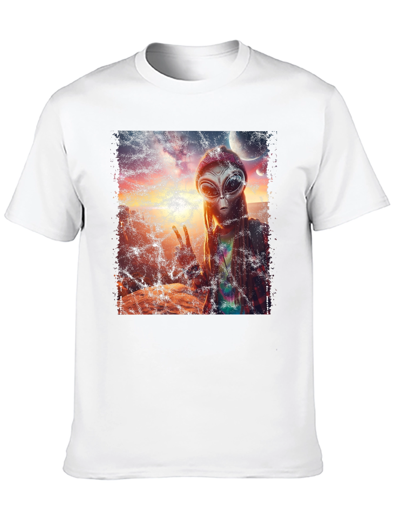 Black Alien Peace T-Shirt - Black Crew Neck Tee view 10