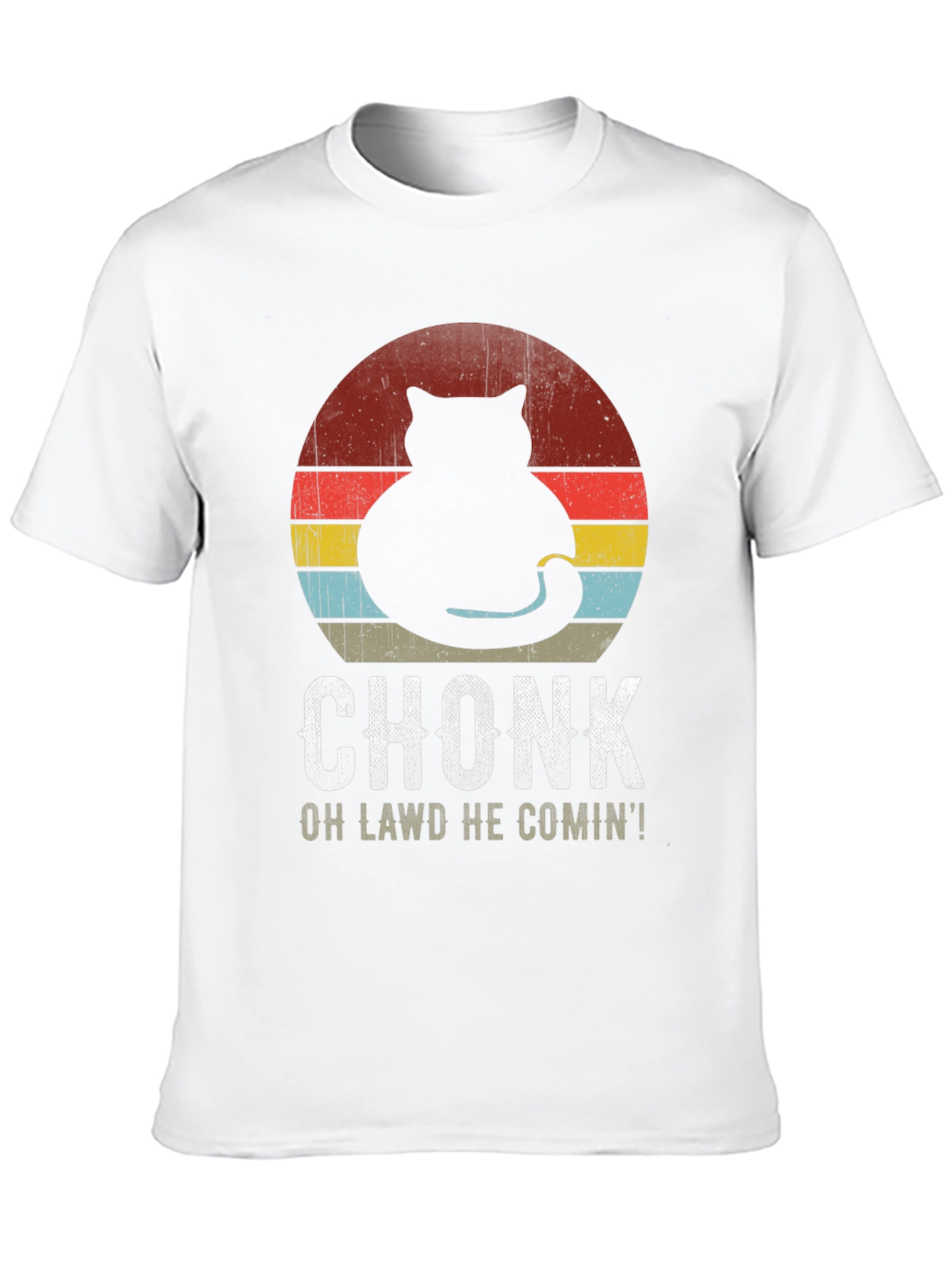 Black Chonk Cat Retro T-Shirt: Oh Lawd He Comin'! view 10