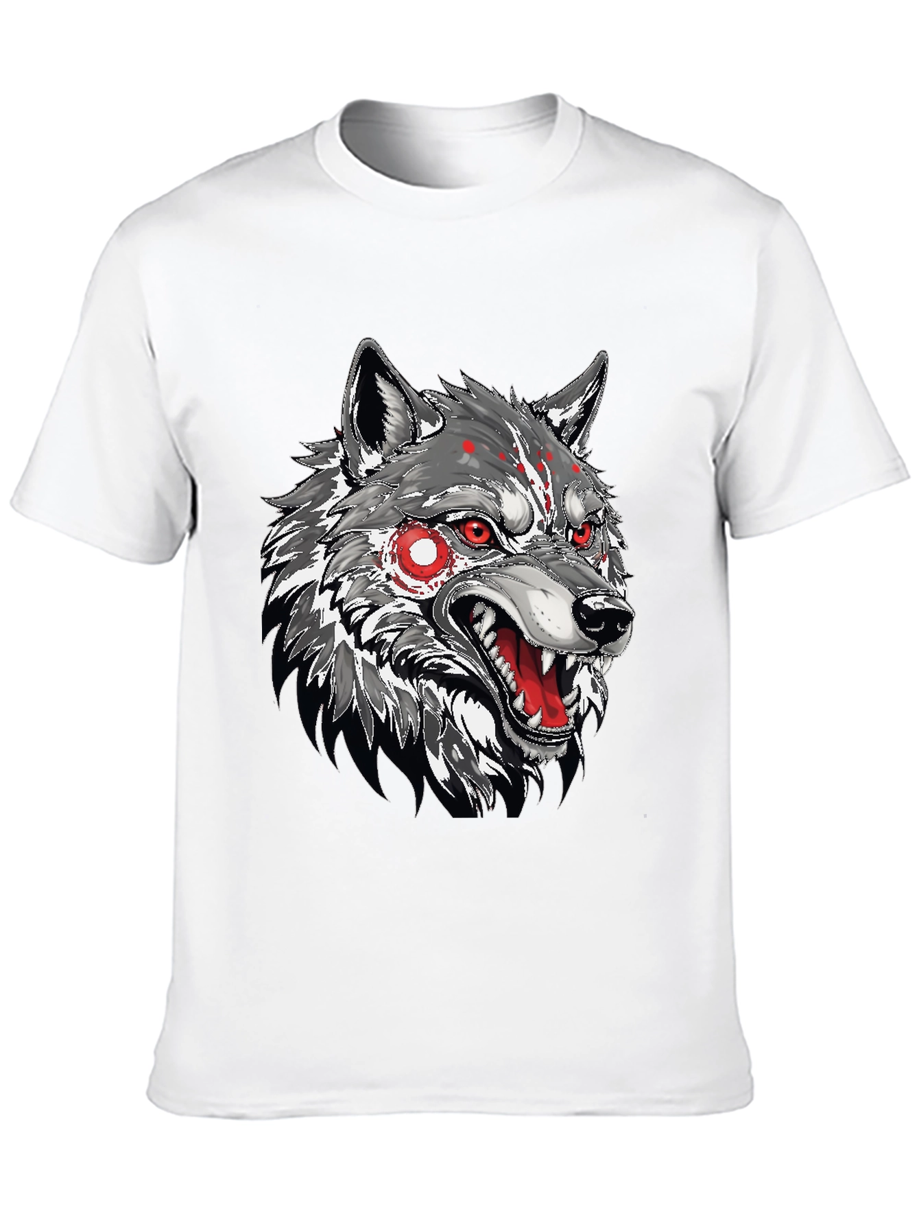Black Men's Black T-Shirt with Wolf Graphic view 10