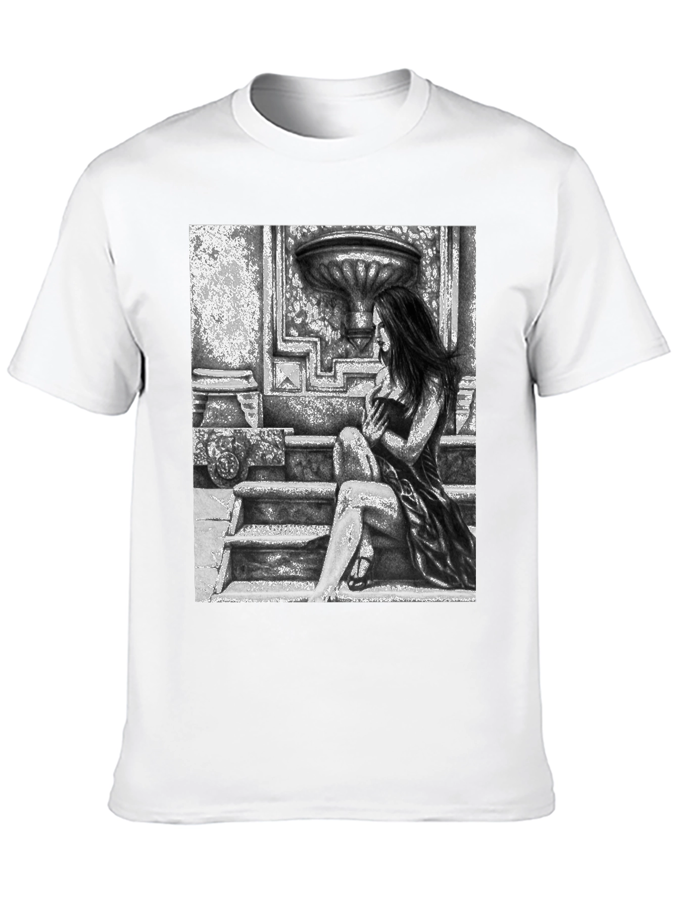 Black Gothic Beauty Tee - Woman on Steps Graphic T-Shirt view 10