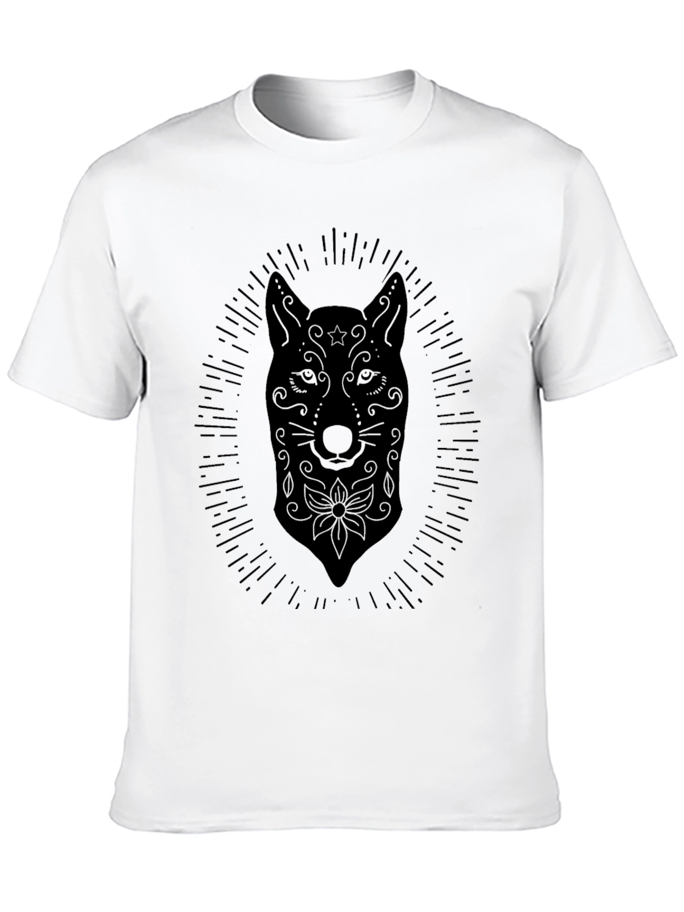 Black Black Graphic Tee - Sugar Skull Wolf Design view 10