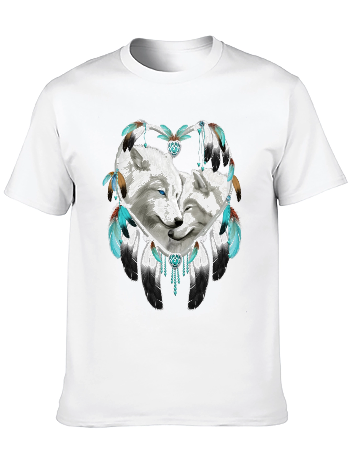 Black Wolf Dreamcatcher Graphic Tee - Black Cotton Blend Shirt view 10