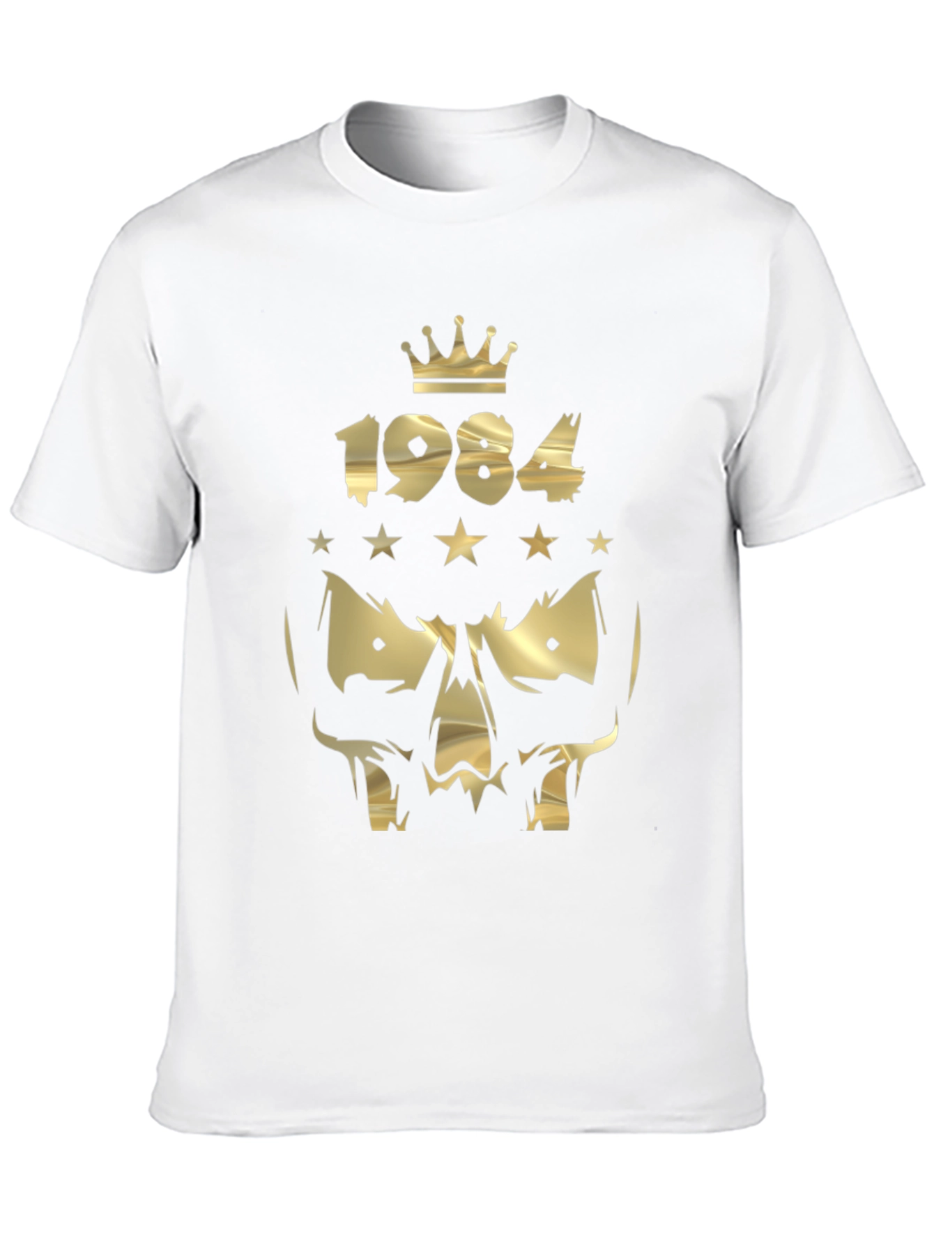 Black 1984 Skull Graphic T-Shirt - Gold Print Design view 10