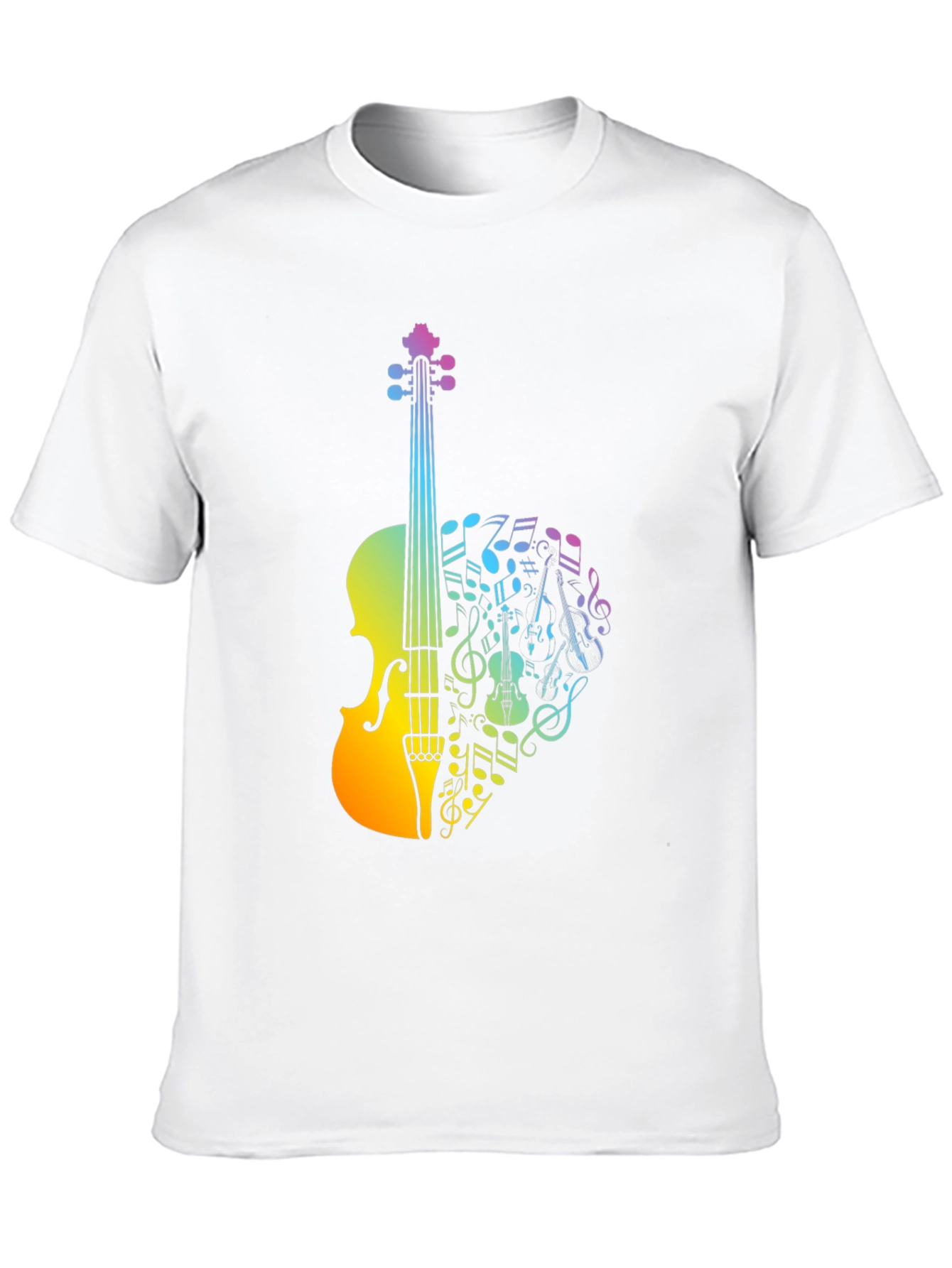 Black Musical Violin T-Shirt - Rainbow Notes Design view 10