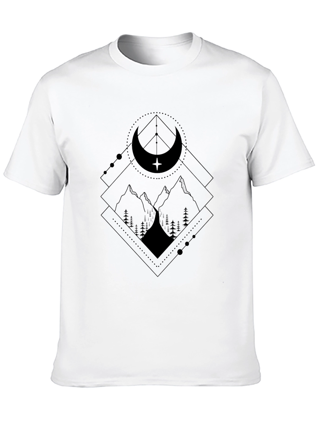 Black Geometric Mountain Moon Black Graphic Tee view 10