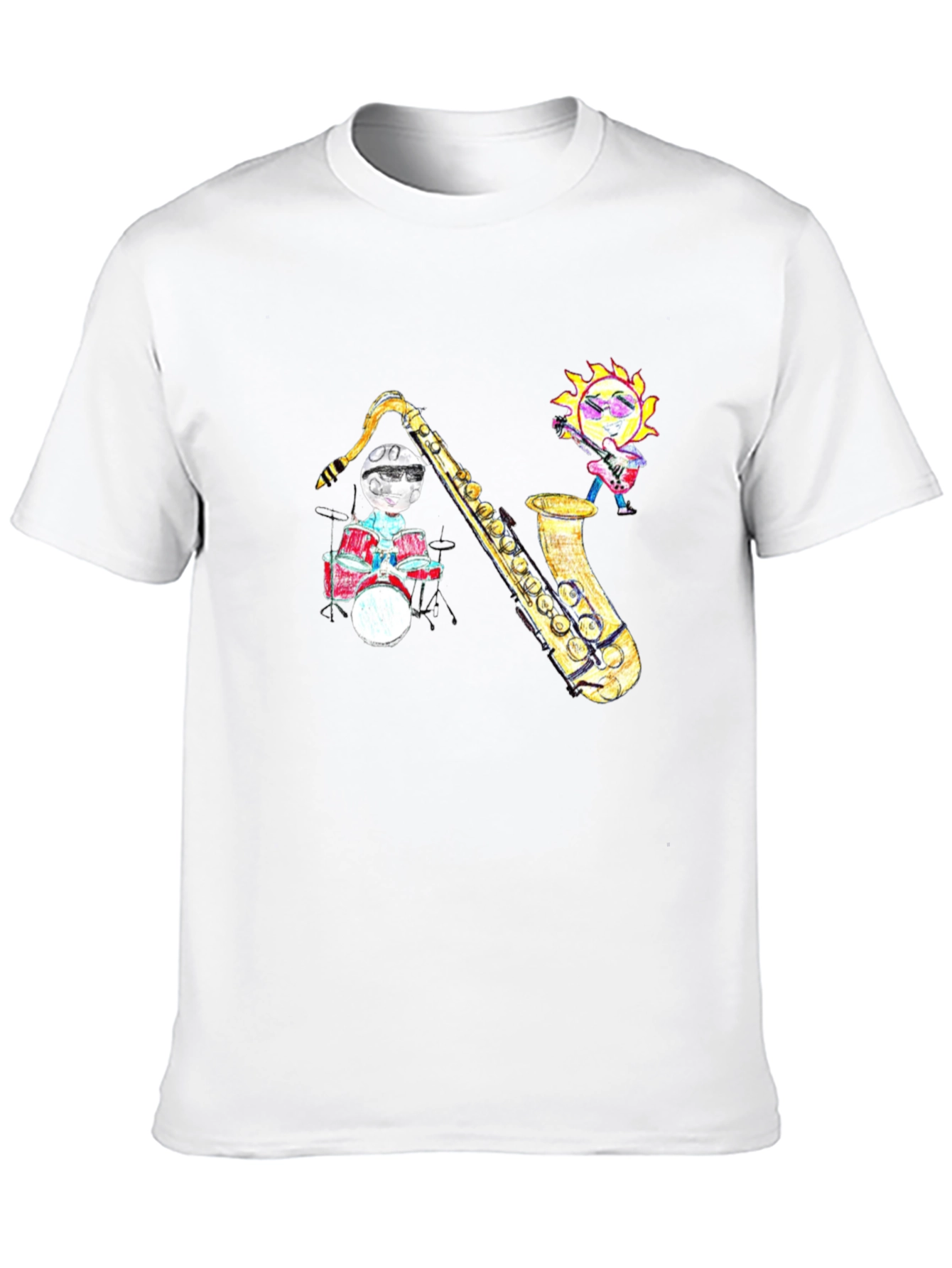 Black Black T-Shirt with Cartoon Jazz Band Graphic view 10