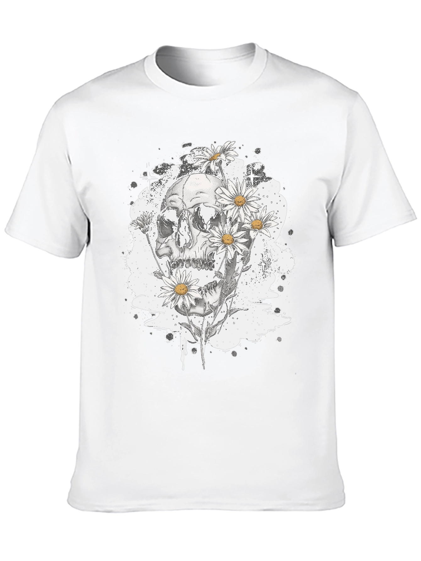 Black Skull & Daisy Graphic Tee - Edgy Black T-Shirt view 10