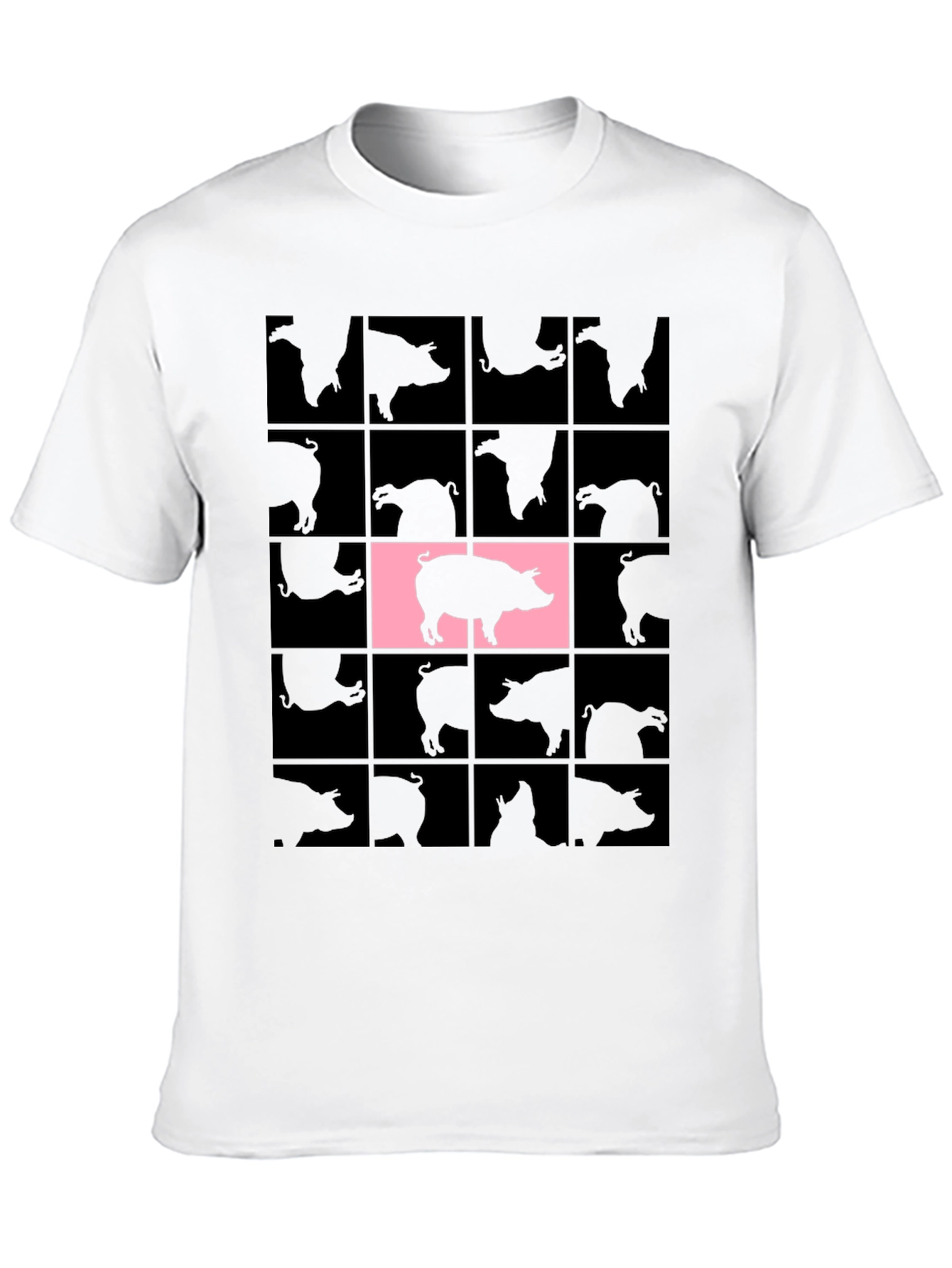 Black Pig Grid T-Shirt - Unique Graphic Tee view 10