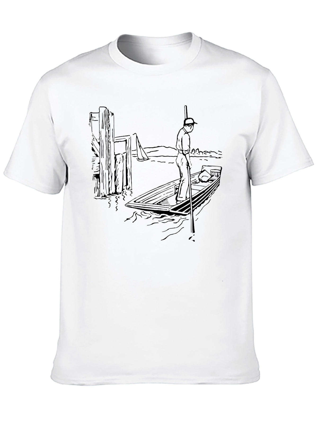 Black Vintage Boating Scene Graphic T-Shirt view 10