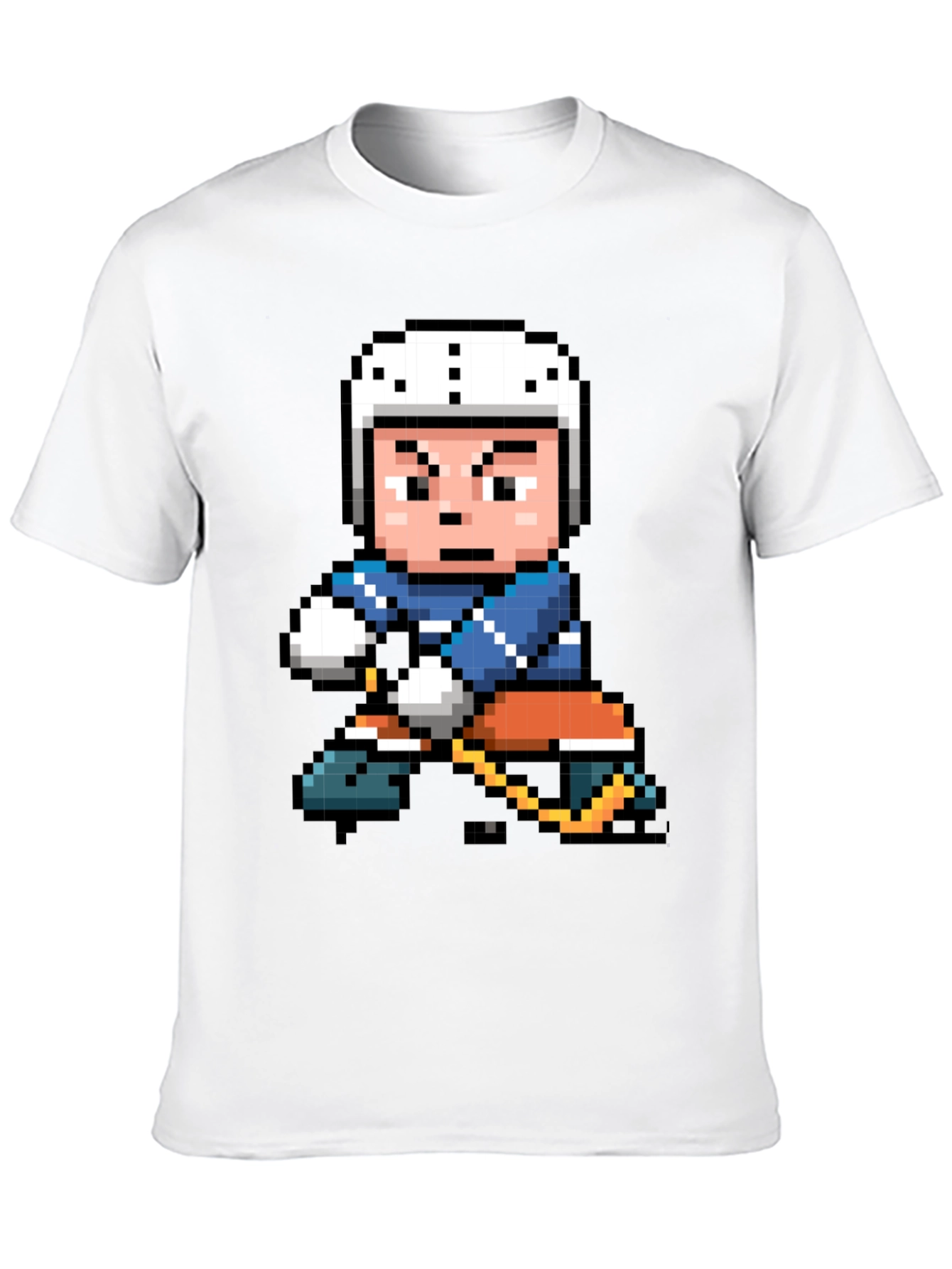 Black Retro Pixel Hockey Player Graphic T-Shirt view 10