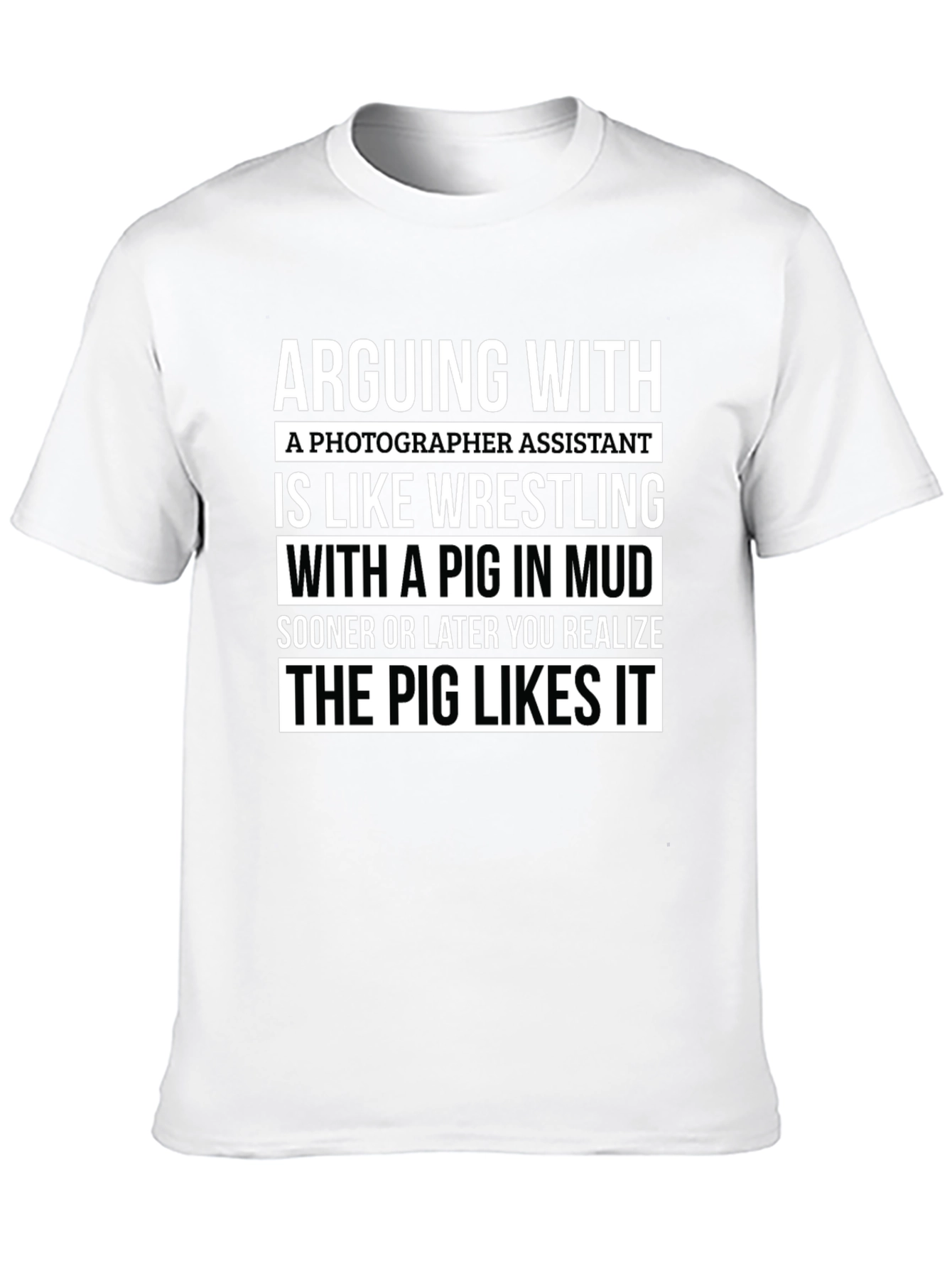 Black Photographer Assistant Pig Wrestling Novelty T-Shirt view 10