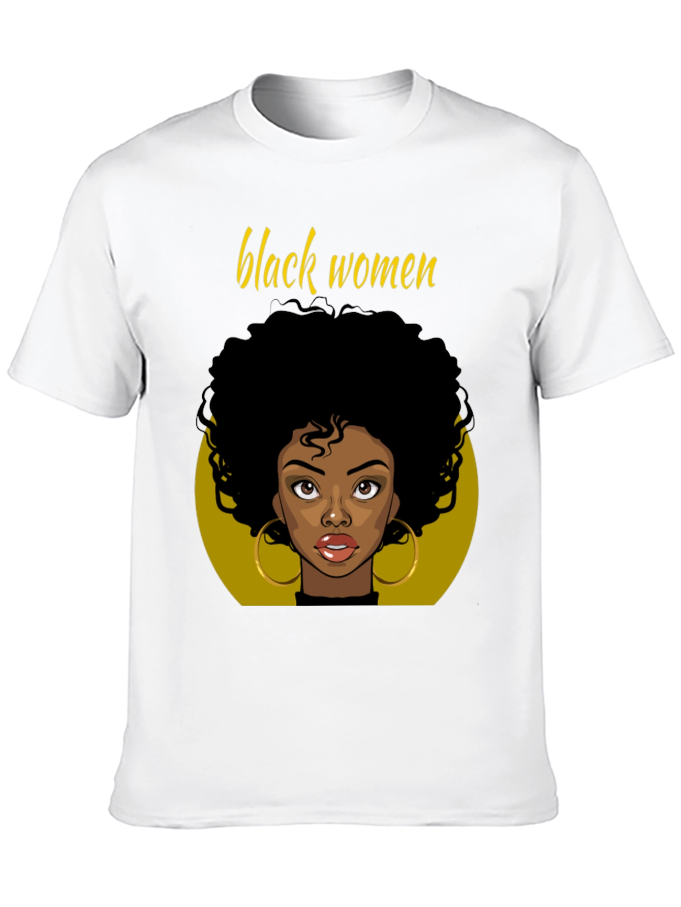 Black Black Women Graphic Tee - Afro Hair, Gold Earrings view 10