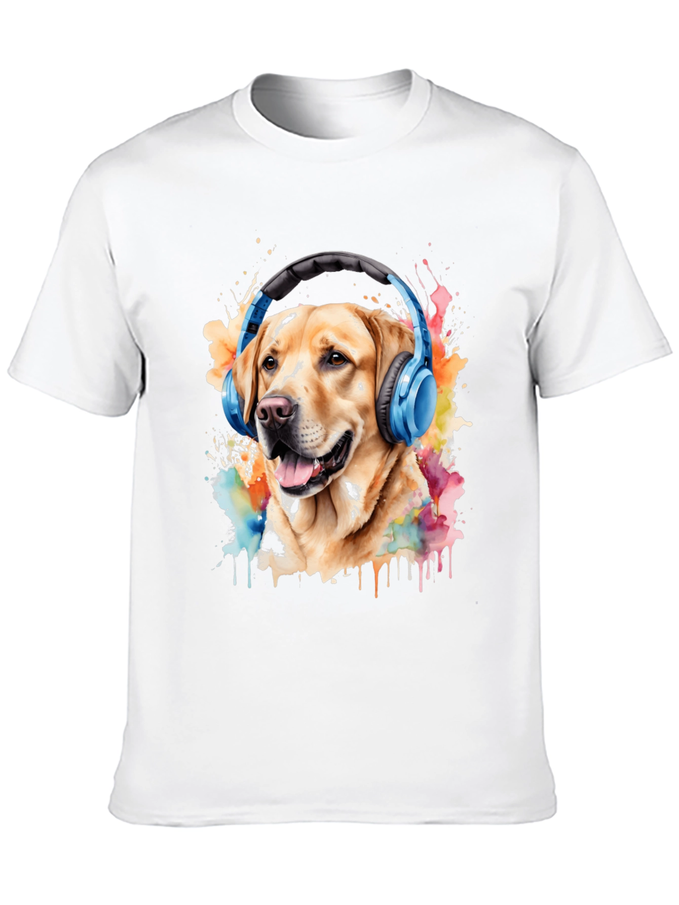 Black Dog with Headphones Graphic Tee - Men's Black T-Shirt view 10