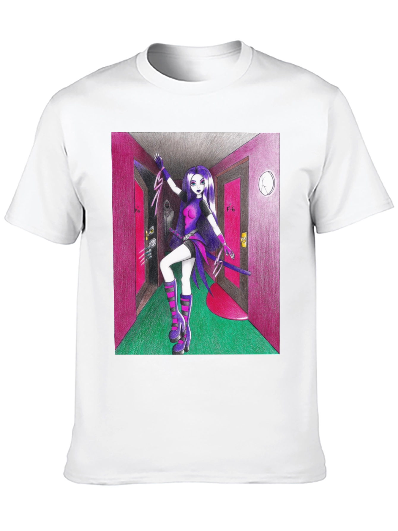 Black Anime Girl in Hallway Graphic Tee view 10