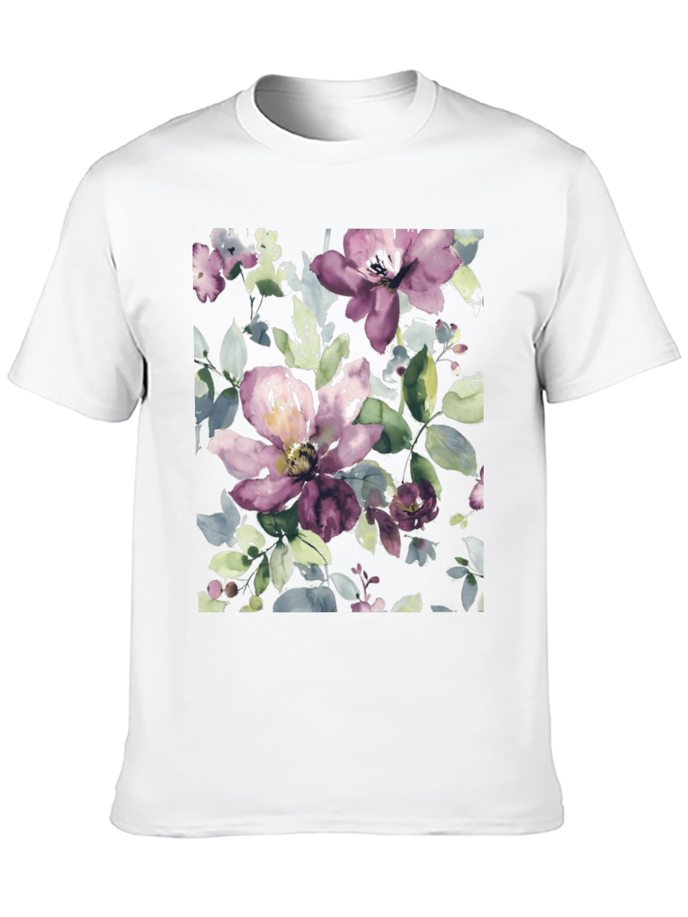 Black Floral Watercolor Print Black T-Shirt view 10