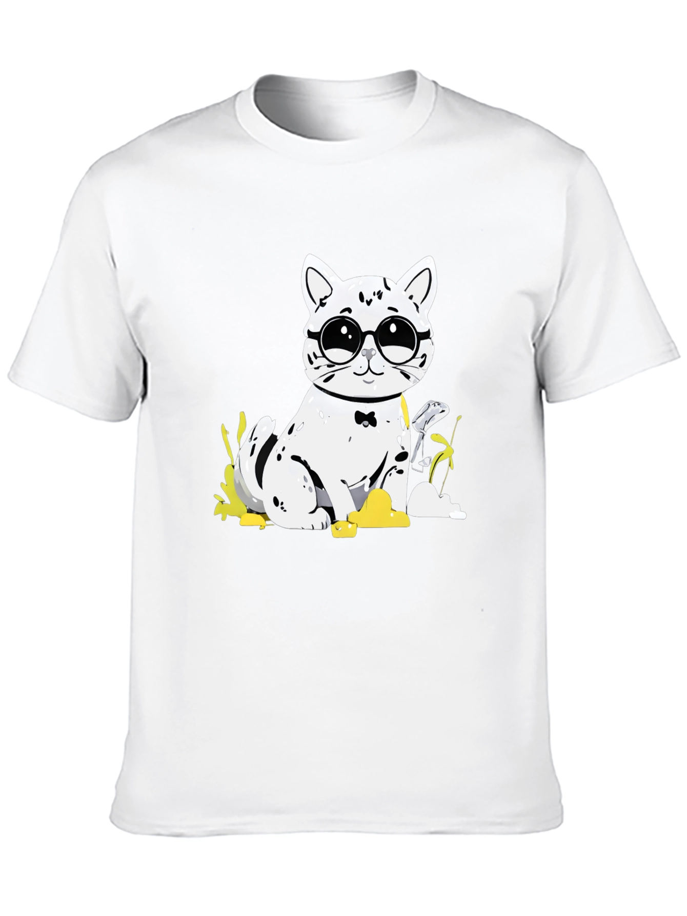 Black Cat with Glasses T-Shirt - Black Cotton Tee view 10