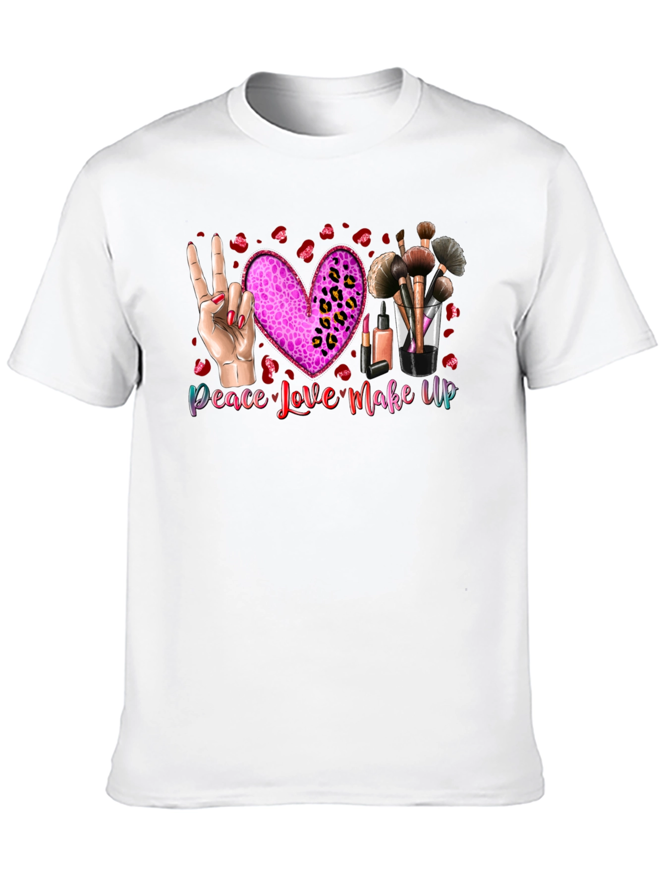 Black Peace Love Makeup T-Shirt, Beauty Graphic Tee view 10