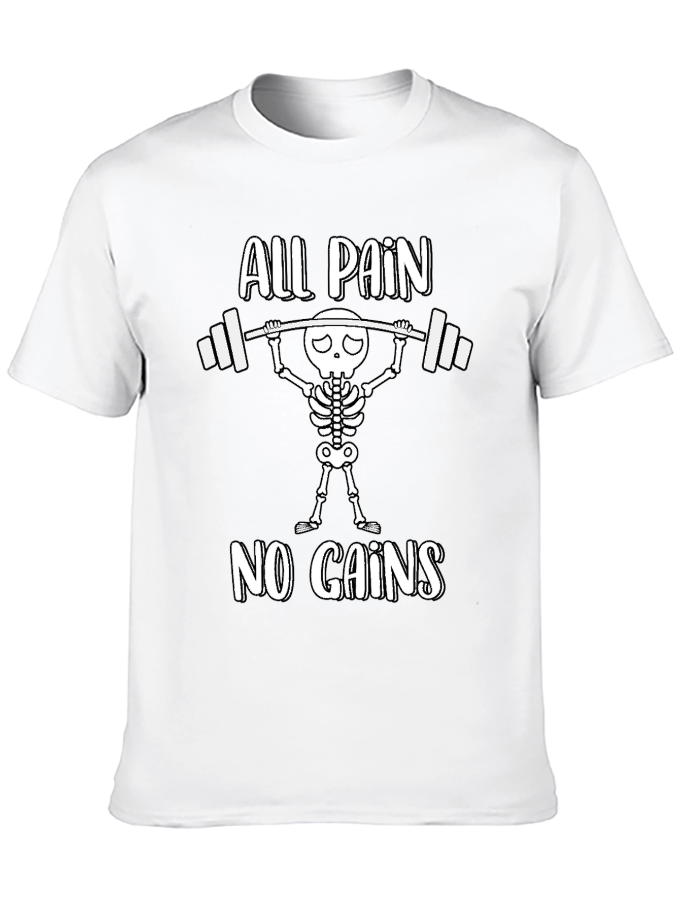 Black All Pain No Gains Skeleton Weightlifting T-Shirt view 10