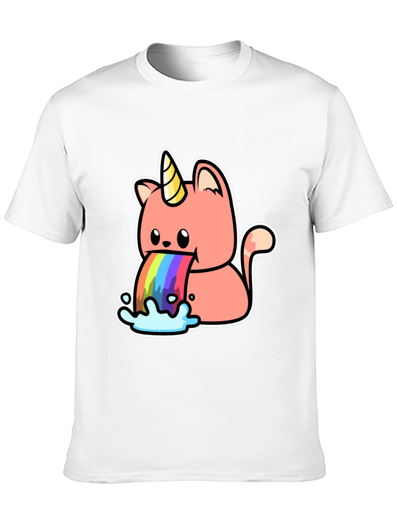 Black Unicorn Cat Rainbow Puke Graphic Tee view 10