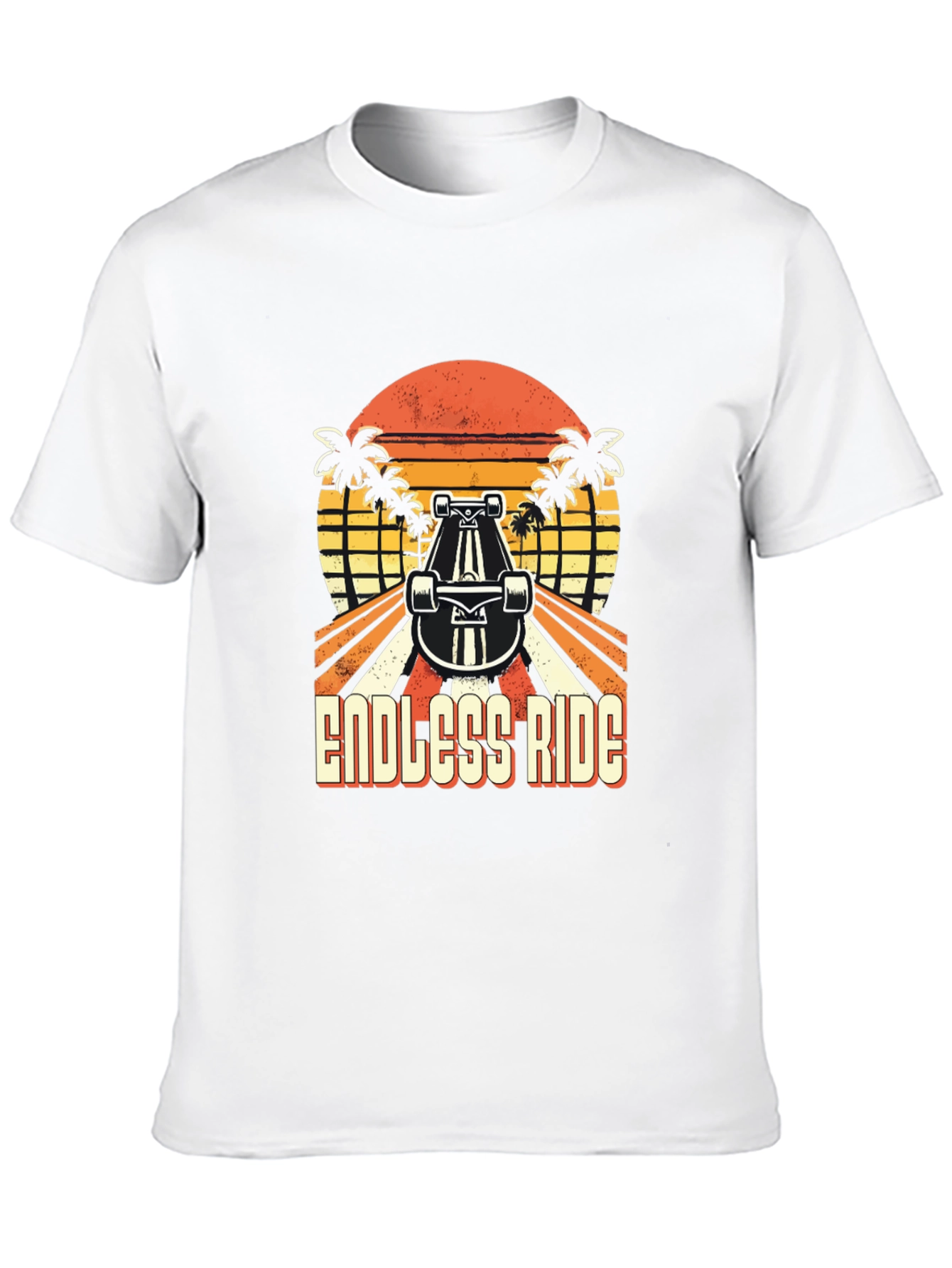 Black Endless Ride Skateboard T-Shirt Retro Sunset Palm Tree view 10