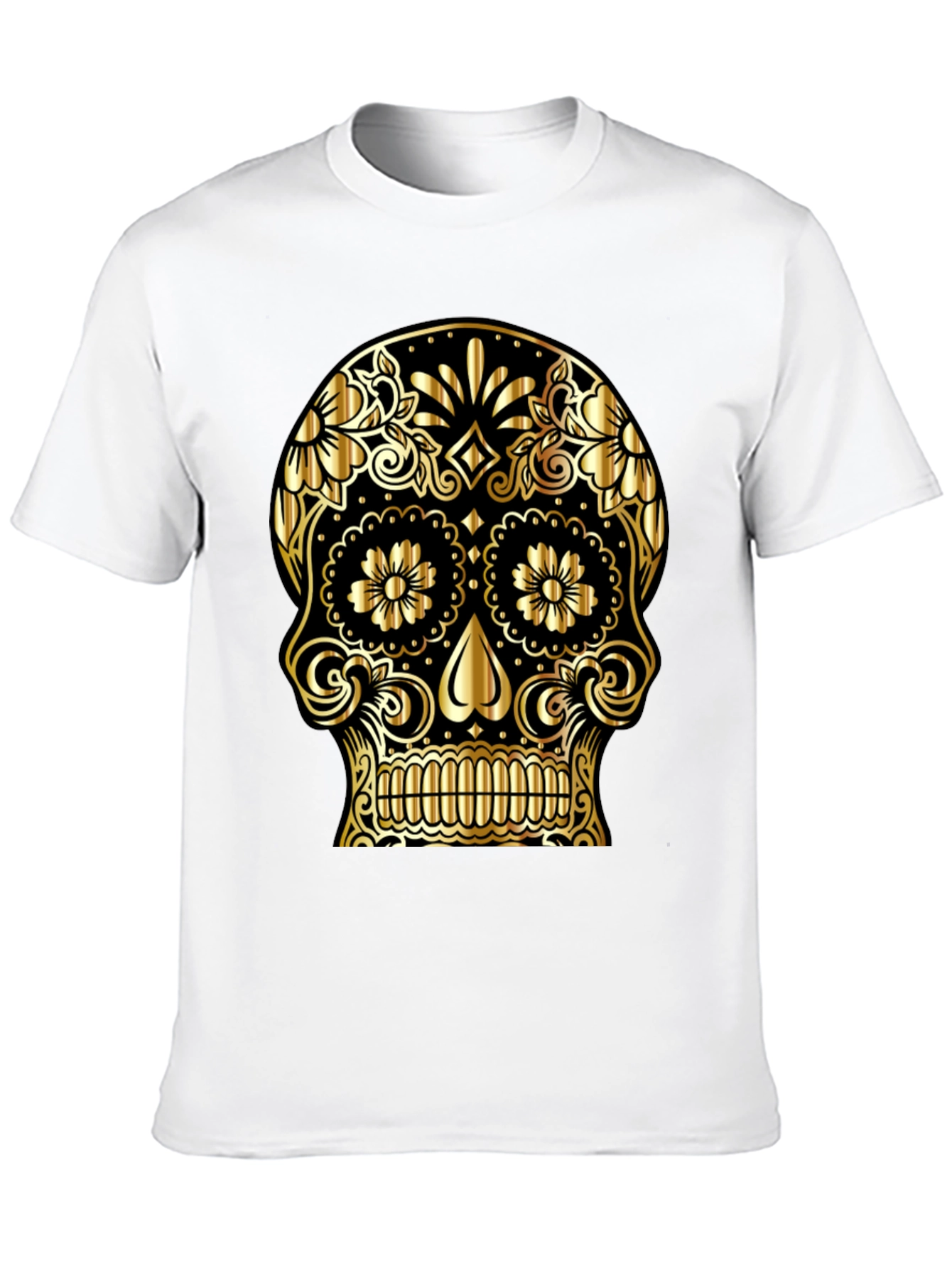 Black Gold Sugar Skull Graphic Black T-Shirt view 10