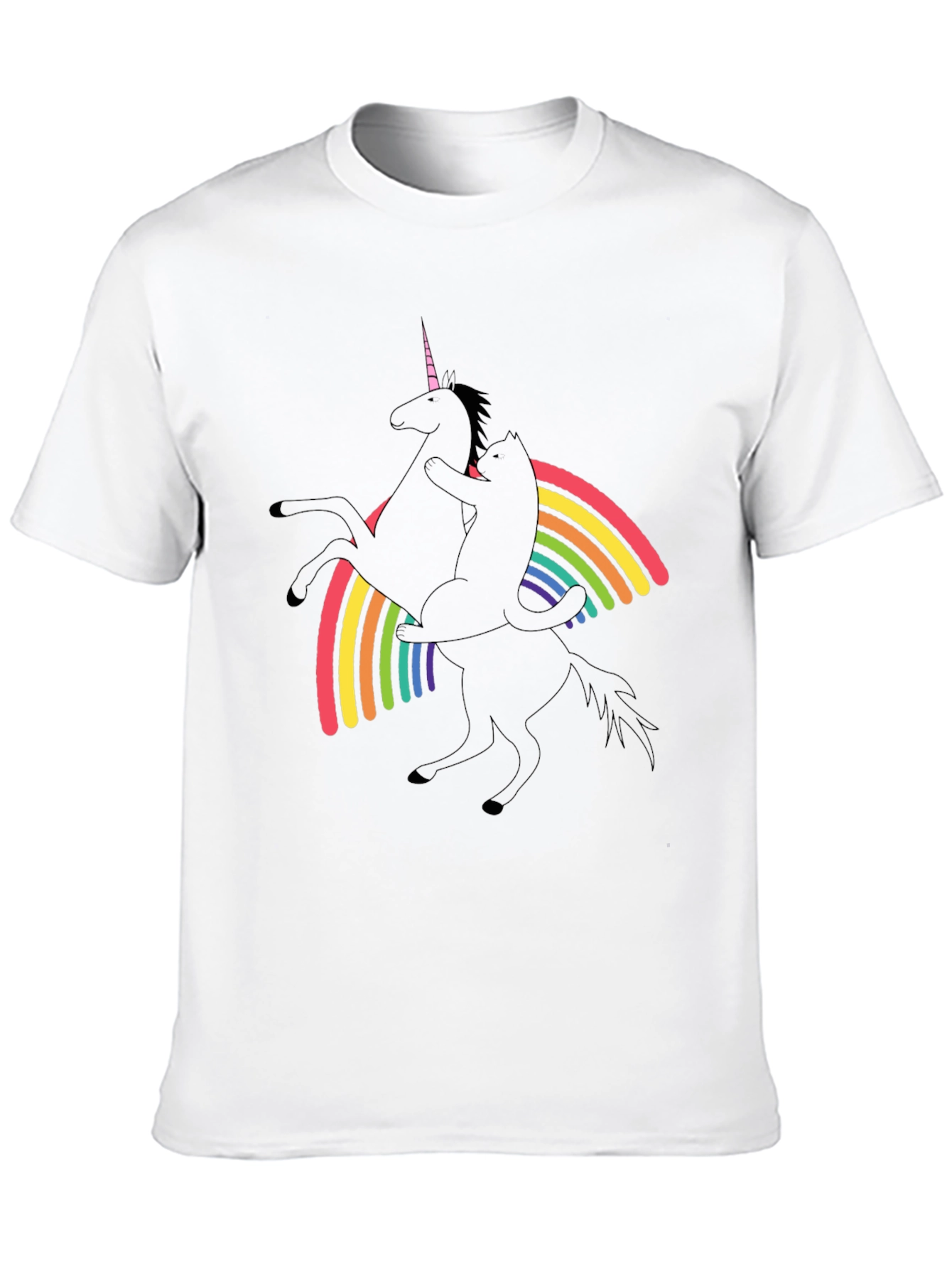 Black Unicorn & Cat Rainbow Graphic Black T-Shirt view 10