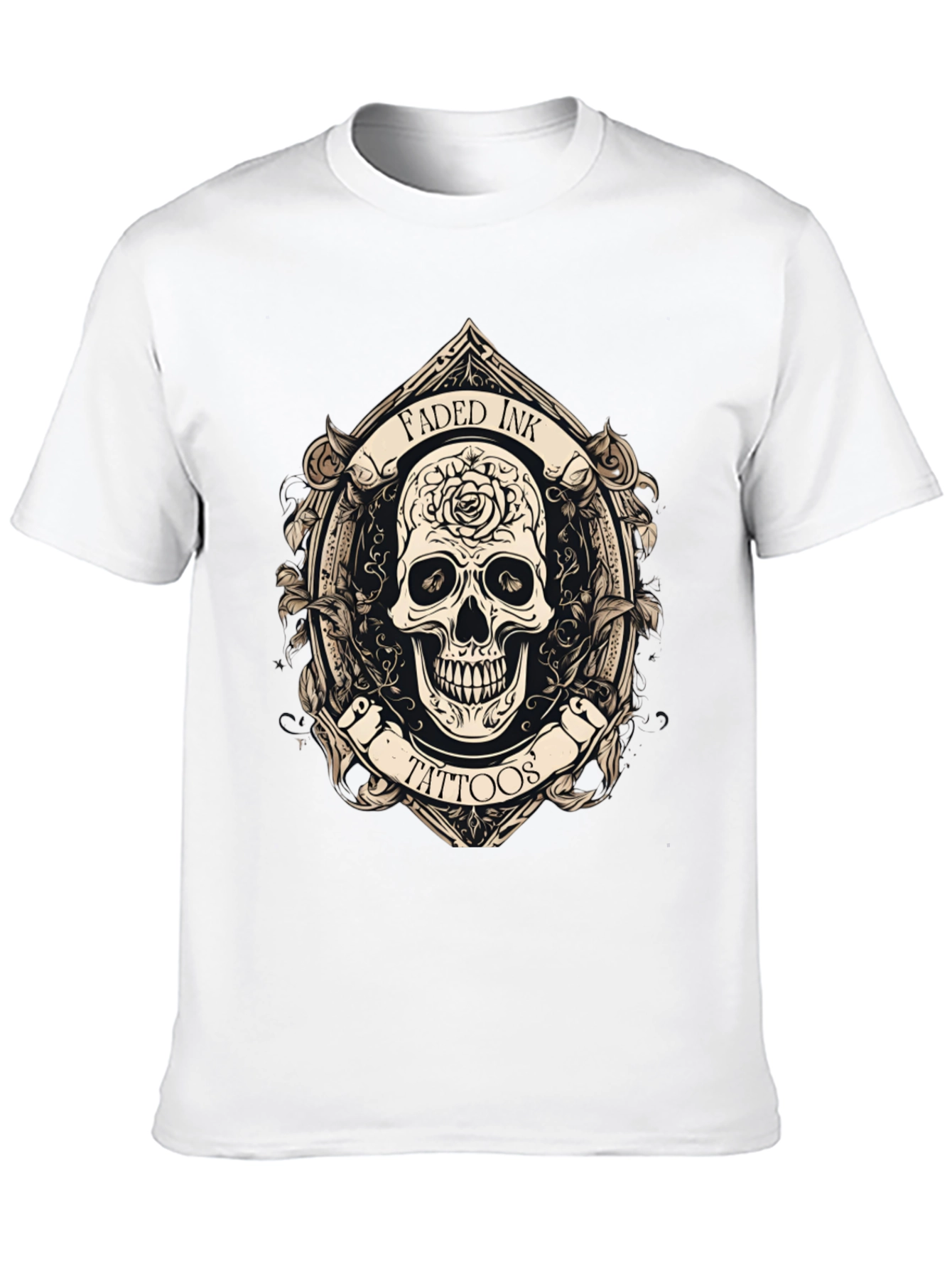 Black Faded Ink Tattoos Skull Graphic Black T-Shirt view 10