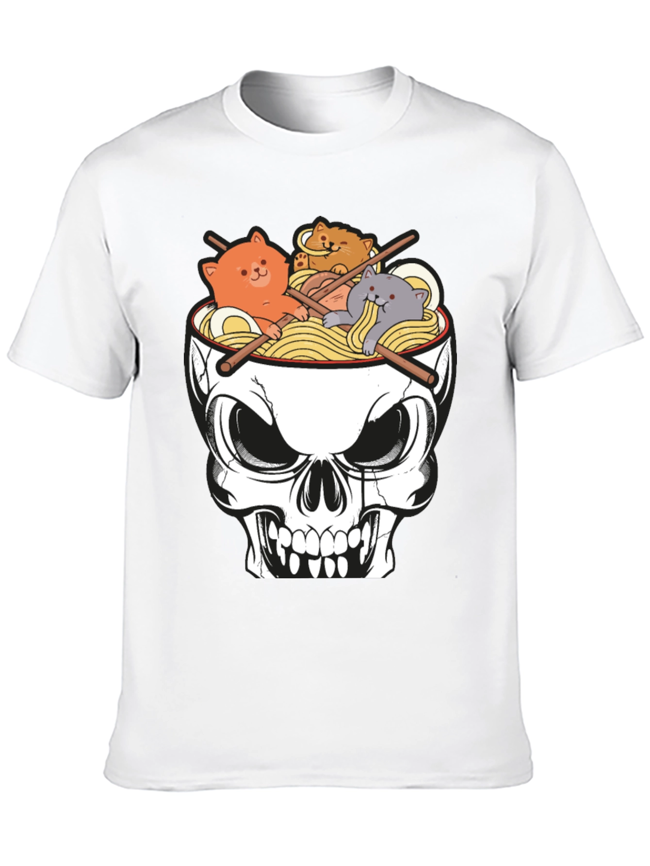 Black Skull Ramen Cat T-Shirt view 10
