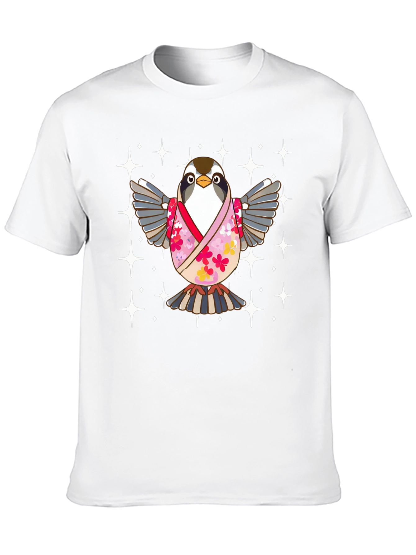 Black Cute Bird in Kimono T-Shirt view 10