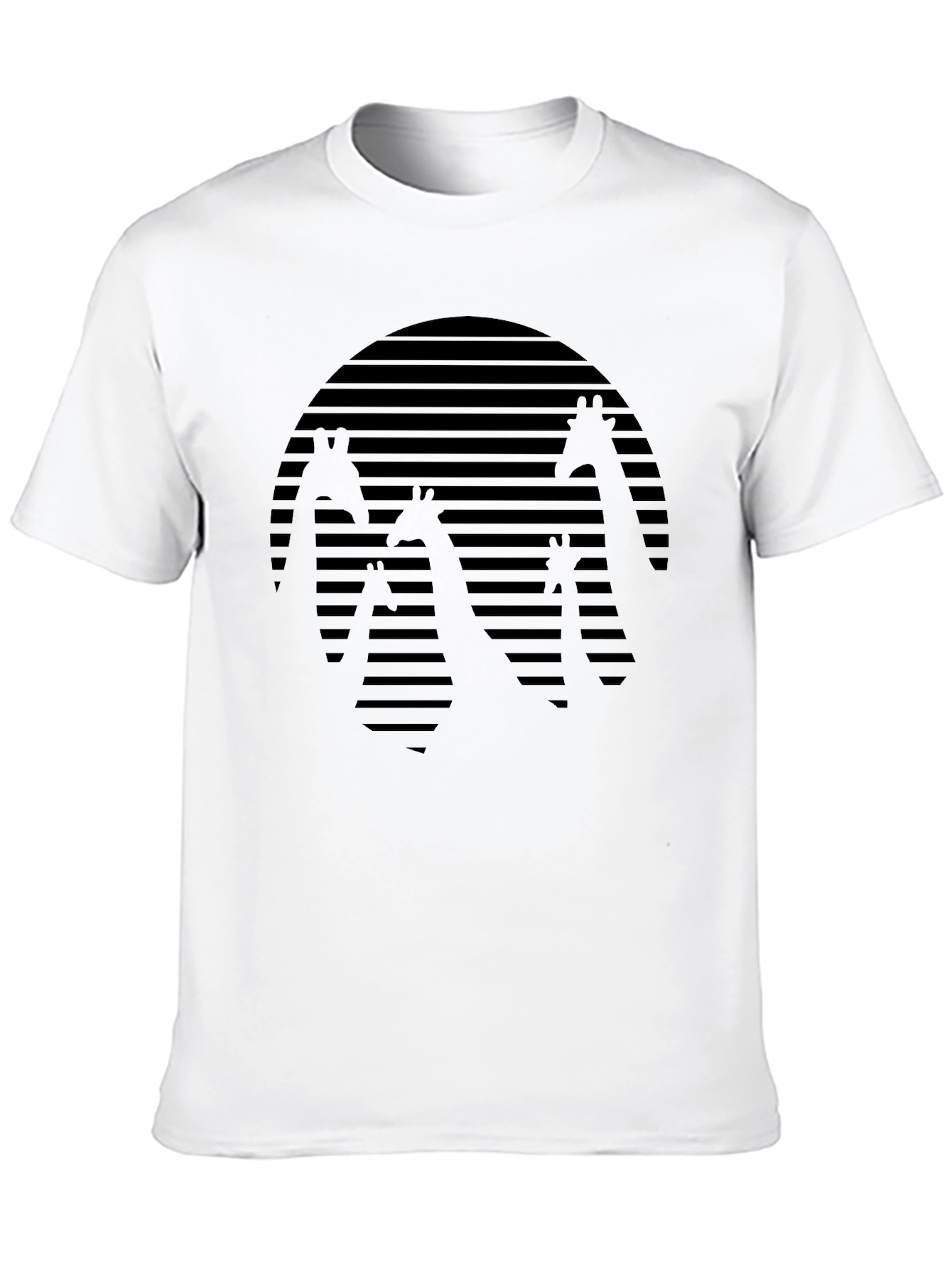 Black Giraffe Silhouette Tee - Striped Sunset Design view 10