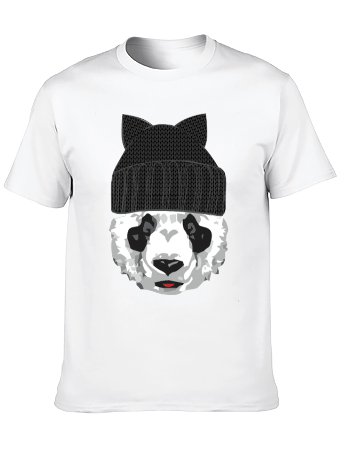 Black Cool Panda Bear with Cat Ear Beanie Graphic Tee view 10