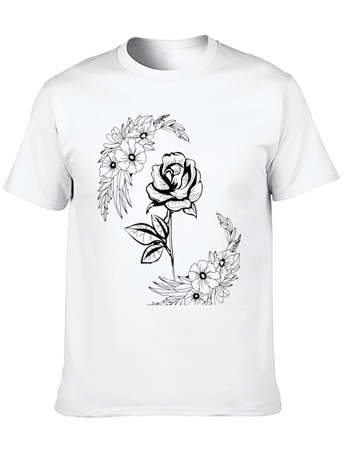 Black Floral Rose Graphic Tee - Modern Black T-Shirt view 10